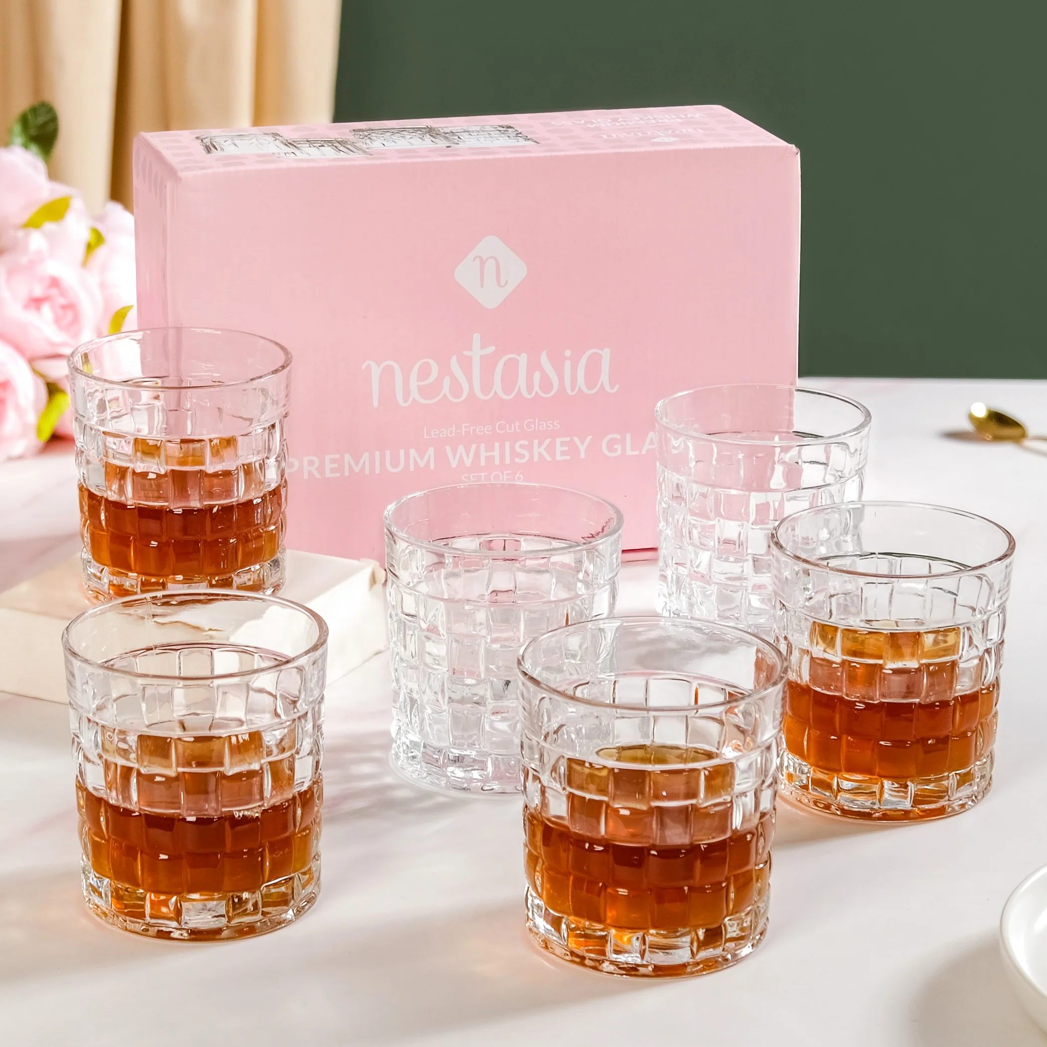 Basket Weave Textured Luxury Whiskey Glass Large Set Of 6 310ml - Image 2