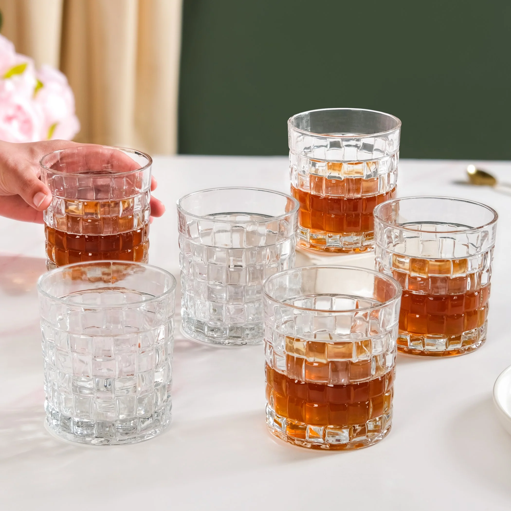 Basket Weave Textured Luxury Whiskey Glass Large Set Of 6 310ml - Image 4