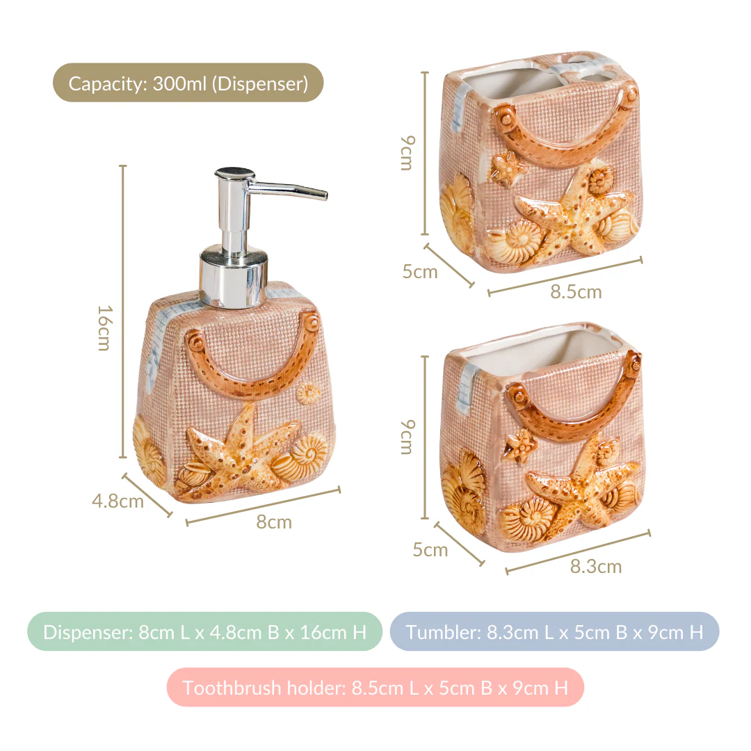 Beach Chic Ceramic Bath Set Of 3 Beige - Image 6