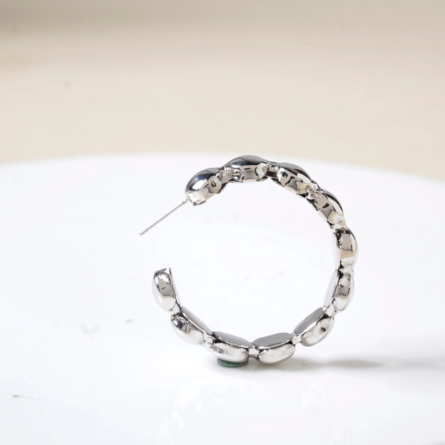 Beaded Chain Link Silver Hoop Earrings - Image 2