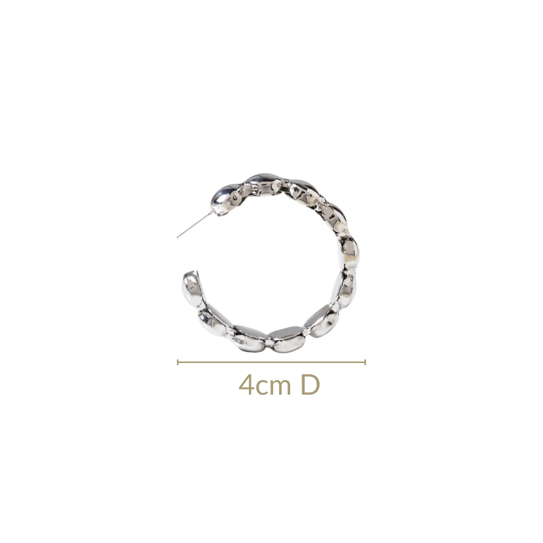 Beaded Chain Link Silver Hoop Earrings - Image 4