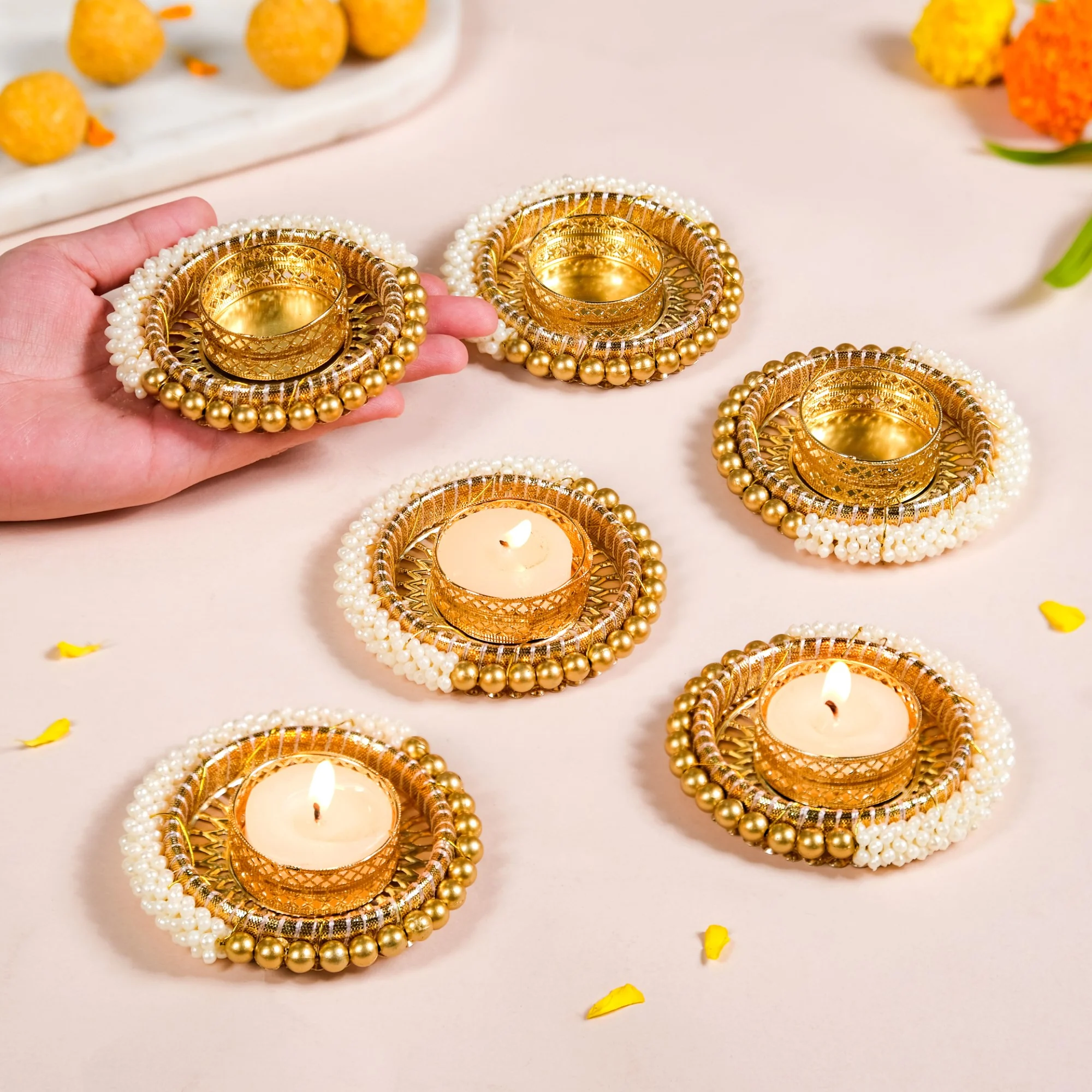 Beaded Festive Tea Light Holders Set Of 6 - Image 2