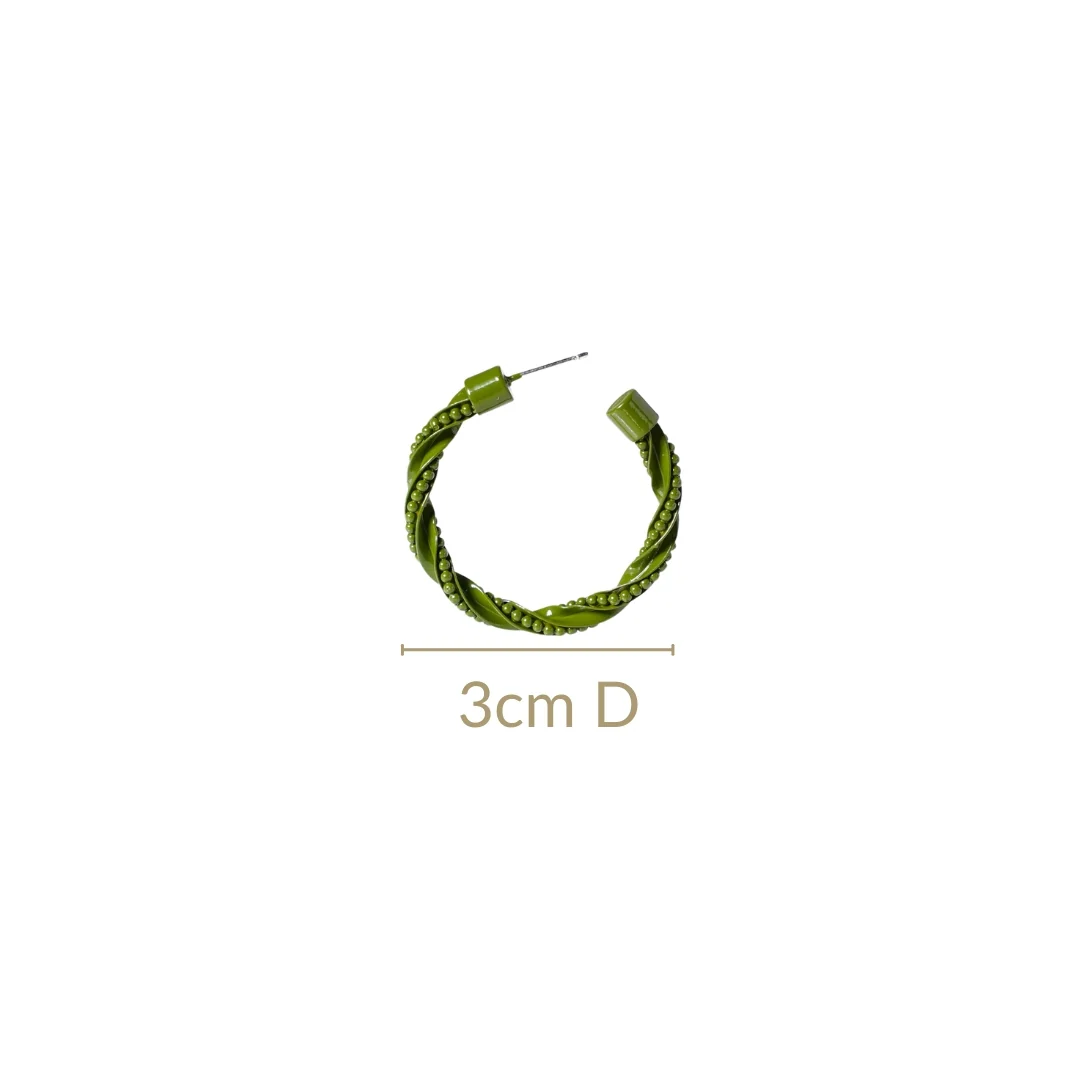 Beaded Green Hoop Earrings - Image 3