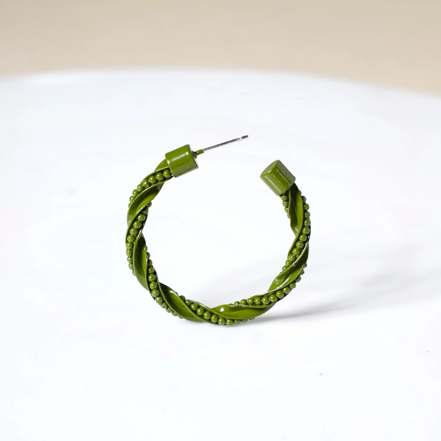 Beaded Green Hoop Earrings - Image 5