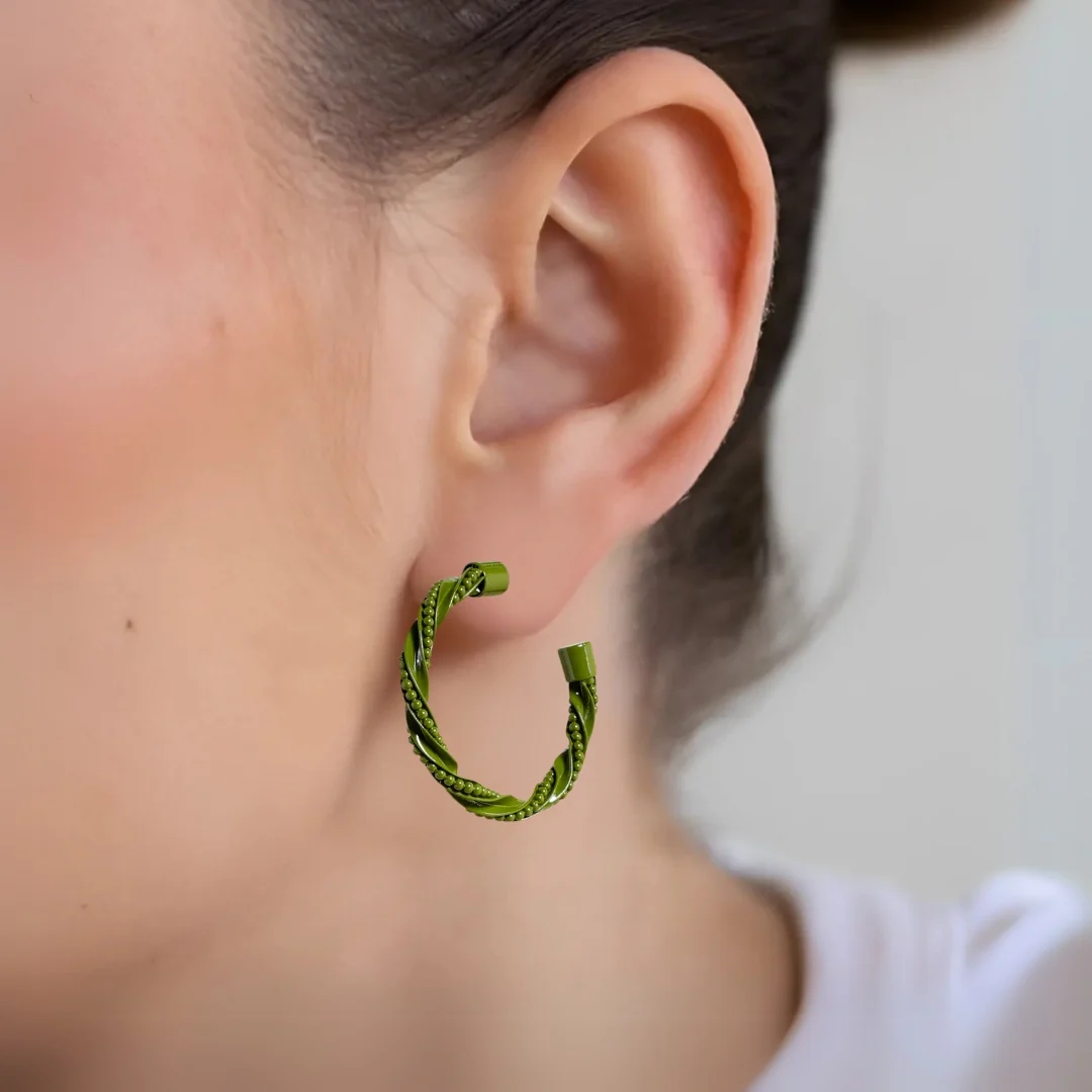 Beaded Green Hoop Earrings - Image 6