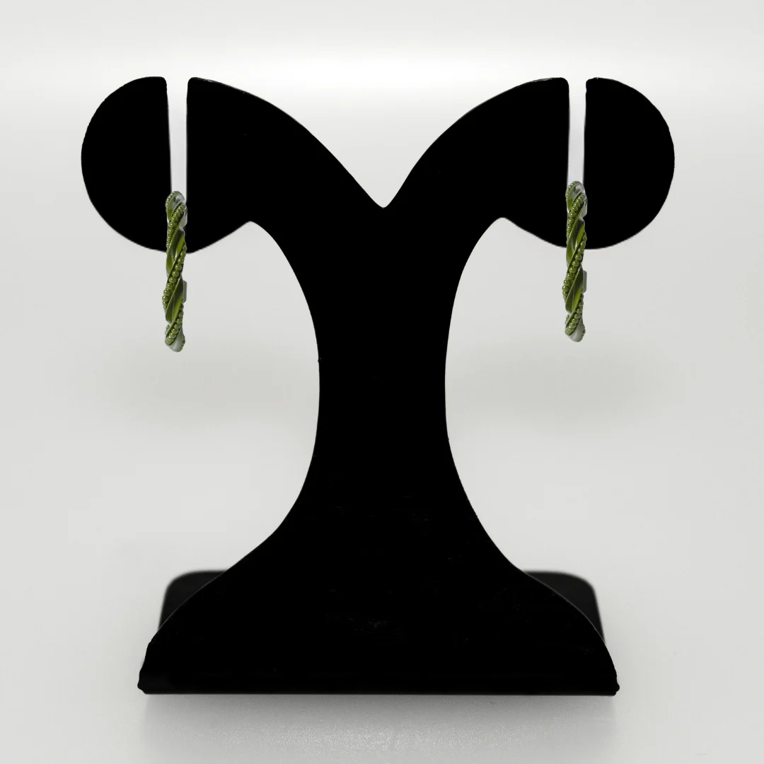 Beaded Green Hoop Earrings - Image 7