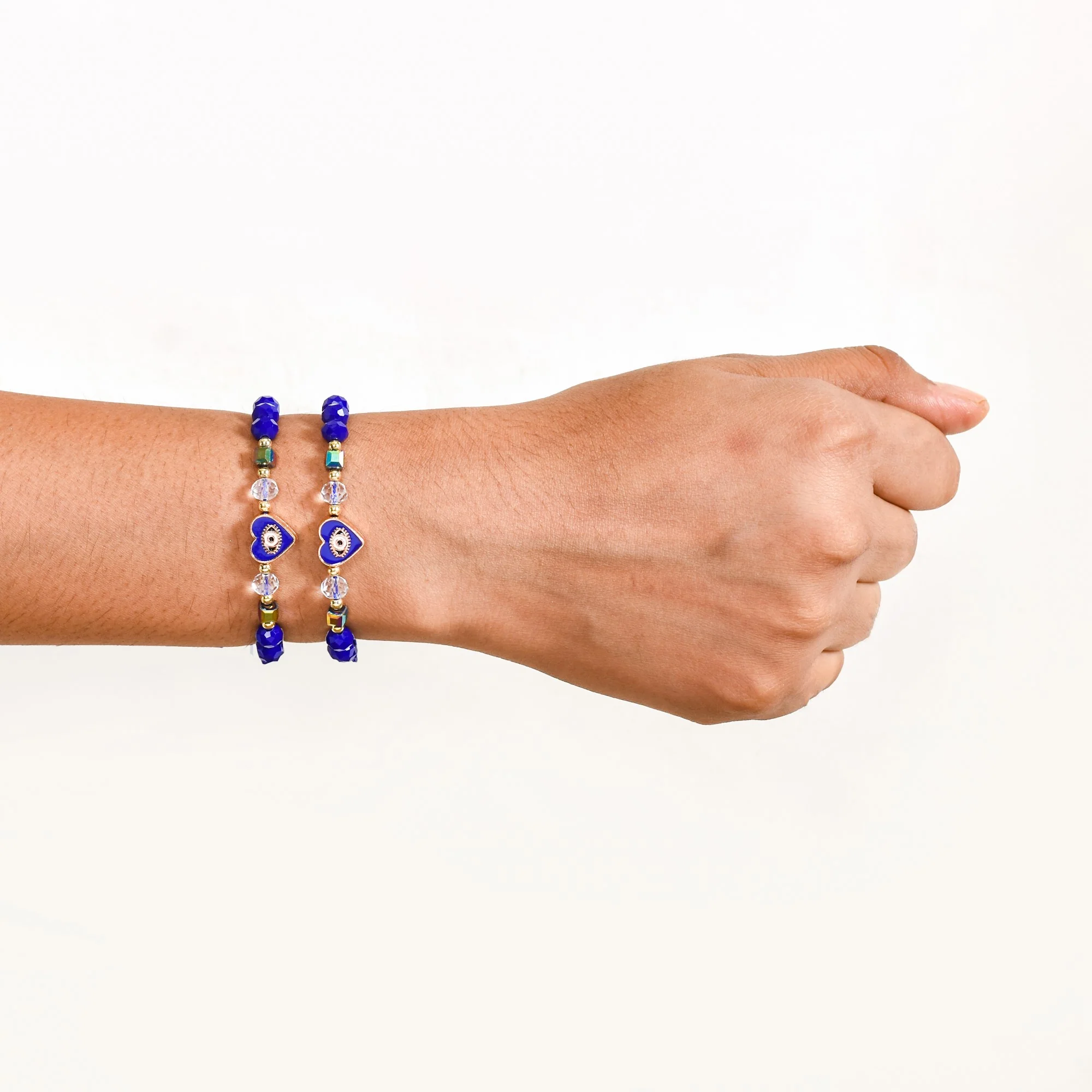Beaded Heart With Evil Eye Bracelet For Women Set Of 2 - Image 2