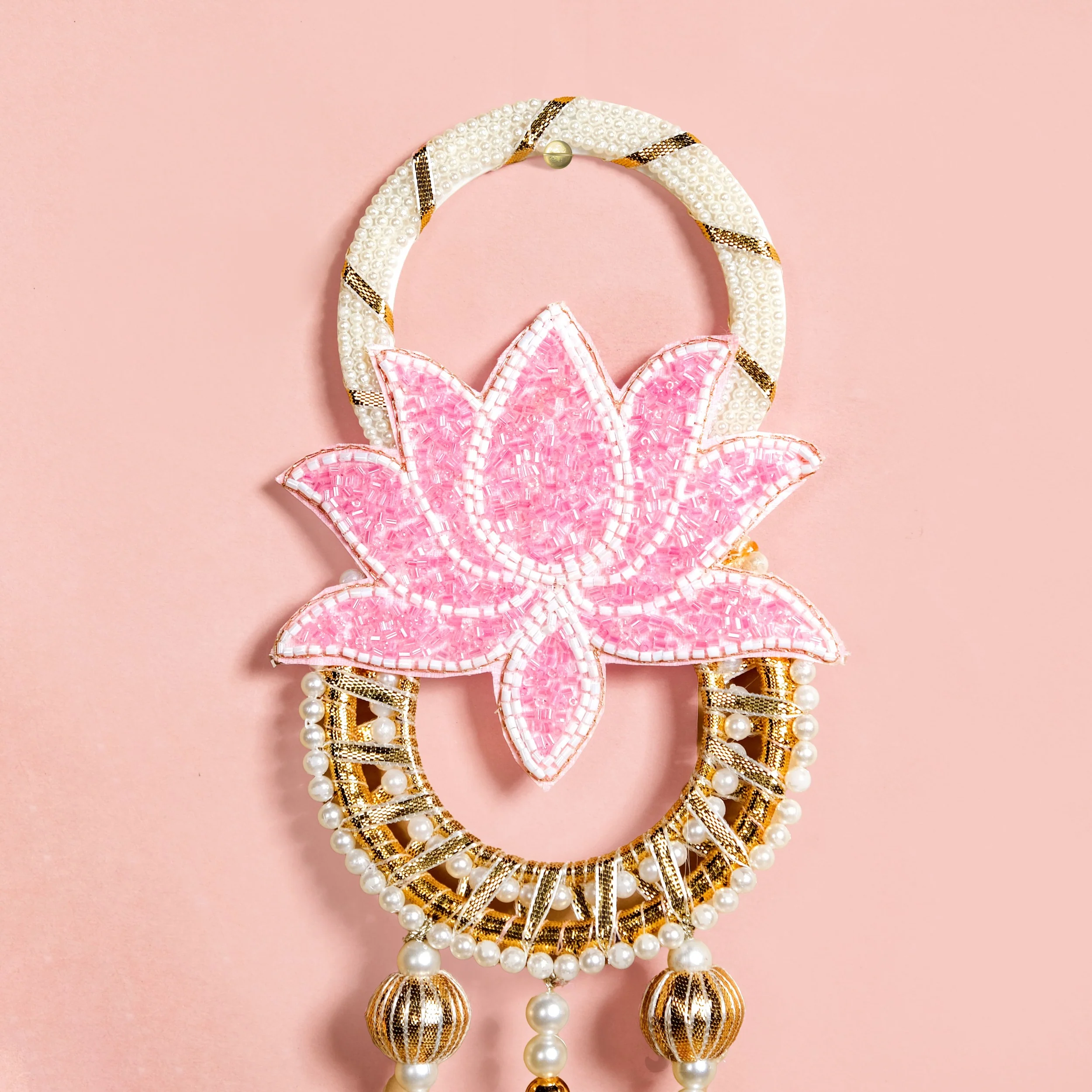 Beaded Lotus Wall Hanging Set Of 2 In Pink - Image 3