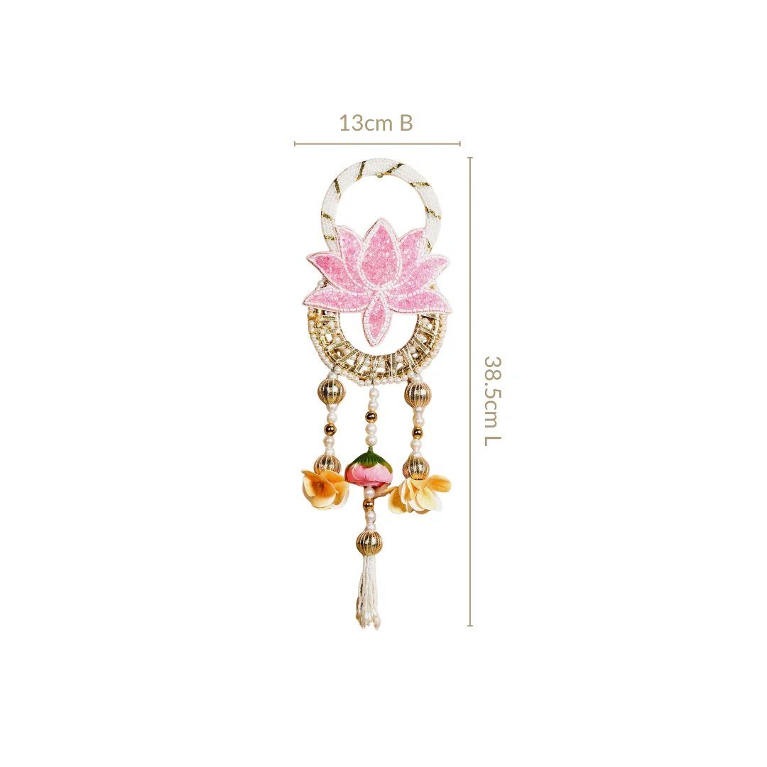 Beaded Lotus Wall Hanging Set Of 2 In Pink - Image 4