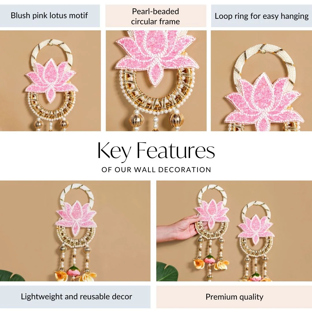 Beaded Lotus Wall Hanging Set Of 2 In Pink - Image 5