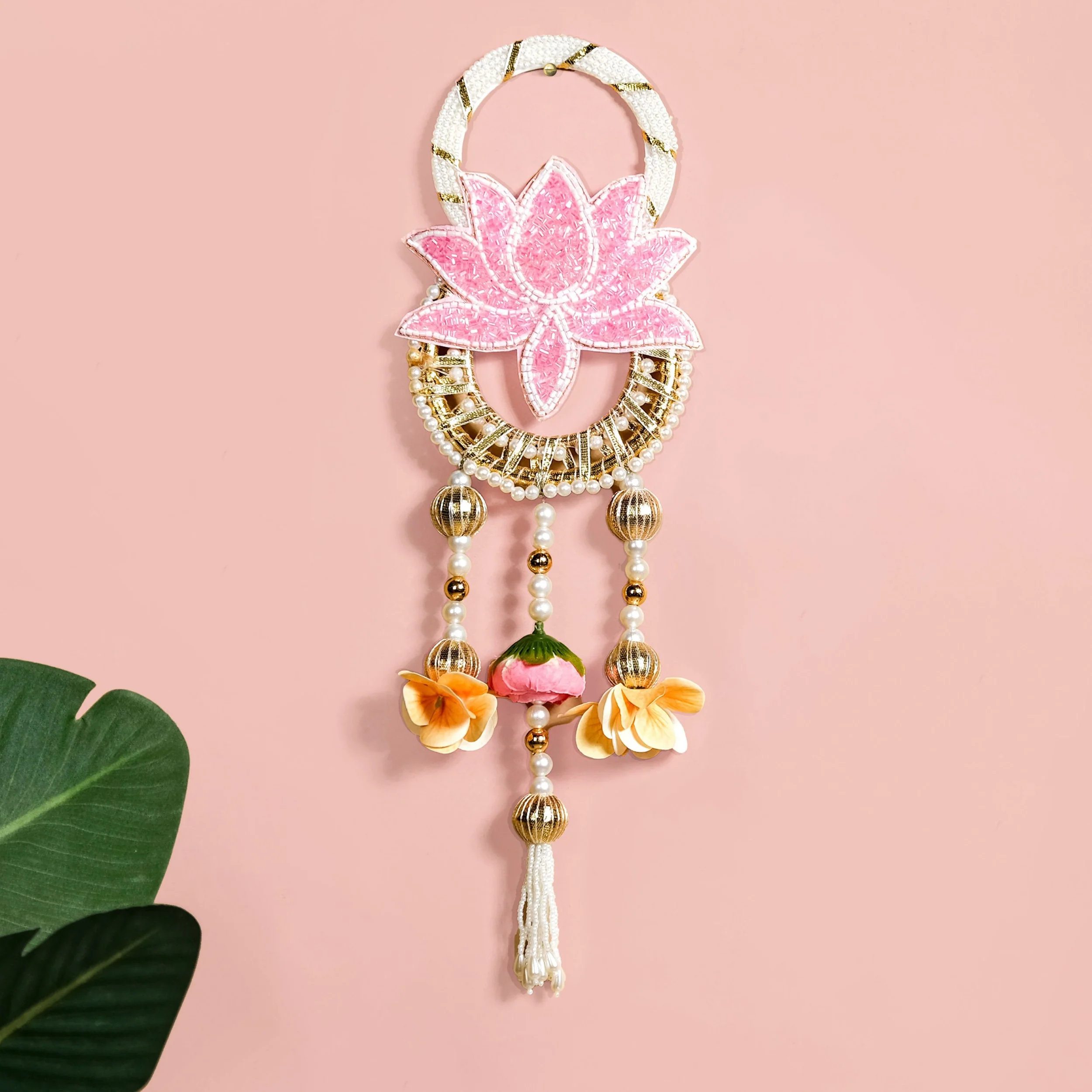 Beaded Lotus Wall Hanging Set Of 2 In Pink - Image 7