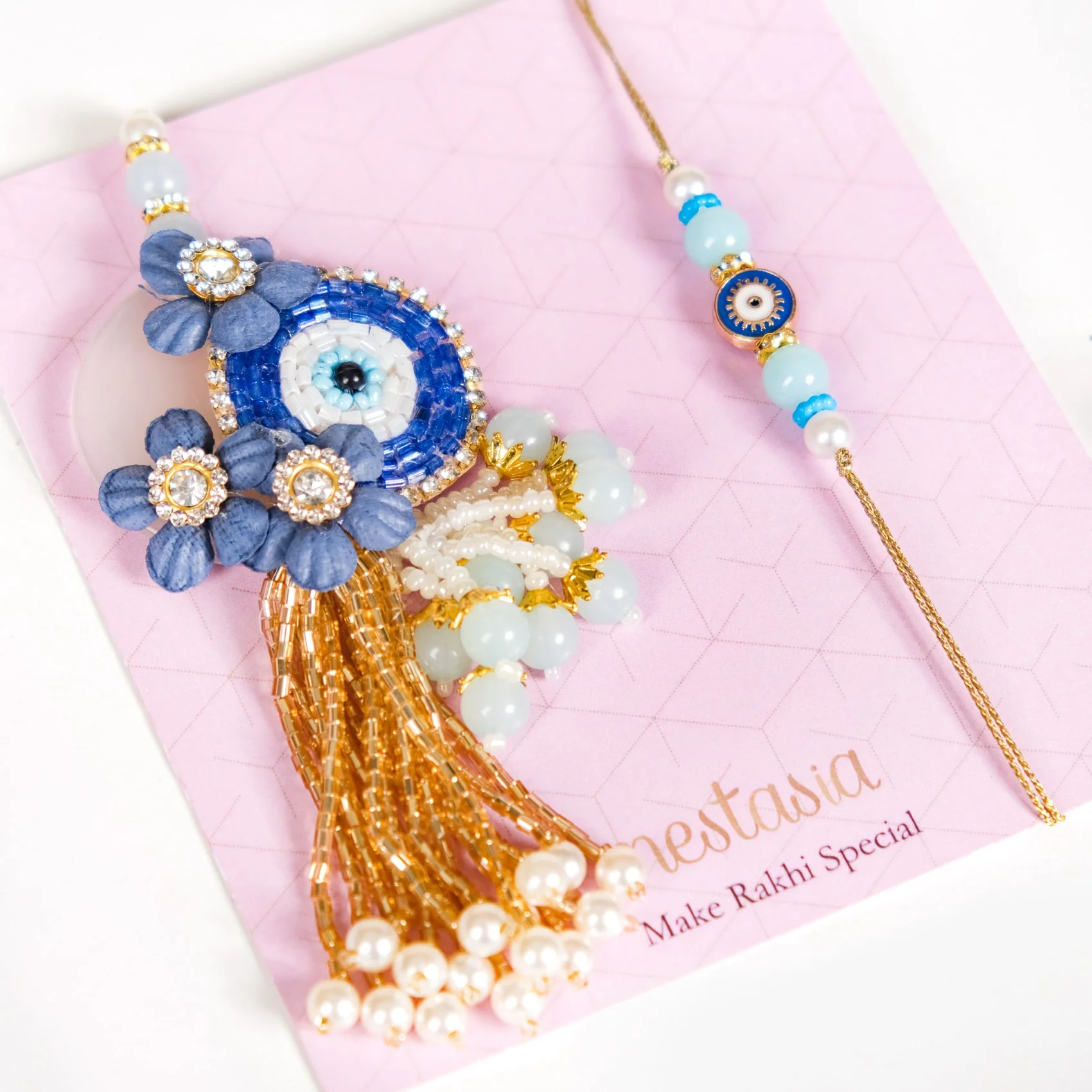 Beads Evil Eye Rakhi Lumba Hamper Set Of 4 With Gift Box - Image 2
