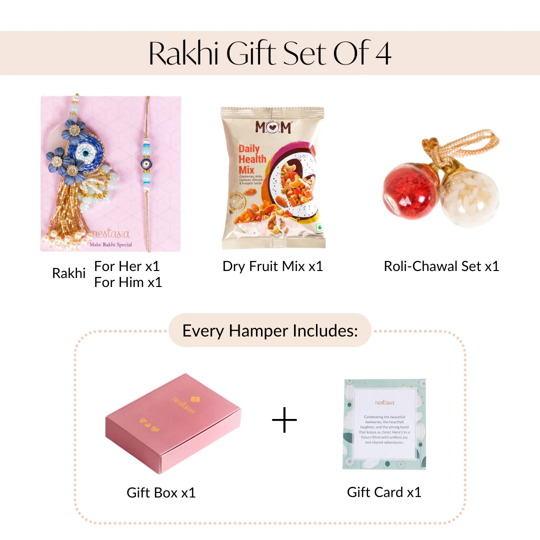 Beads Evil Eye Rakhi Lumba Hamper Set Of 4 With Gift Box - Image 6