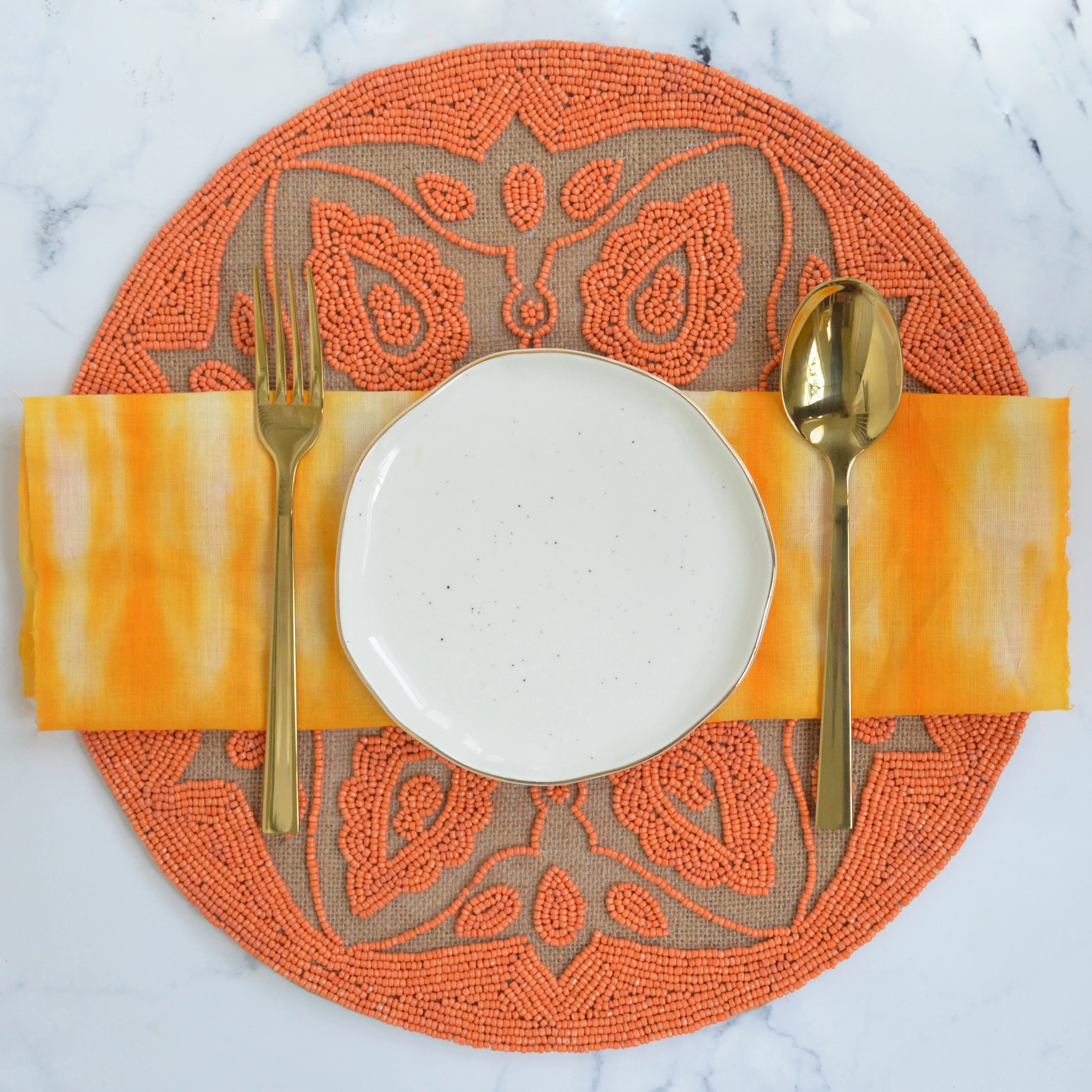 BEADS Mandala Jute Table Mat- Orange - Image 4
