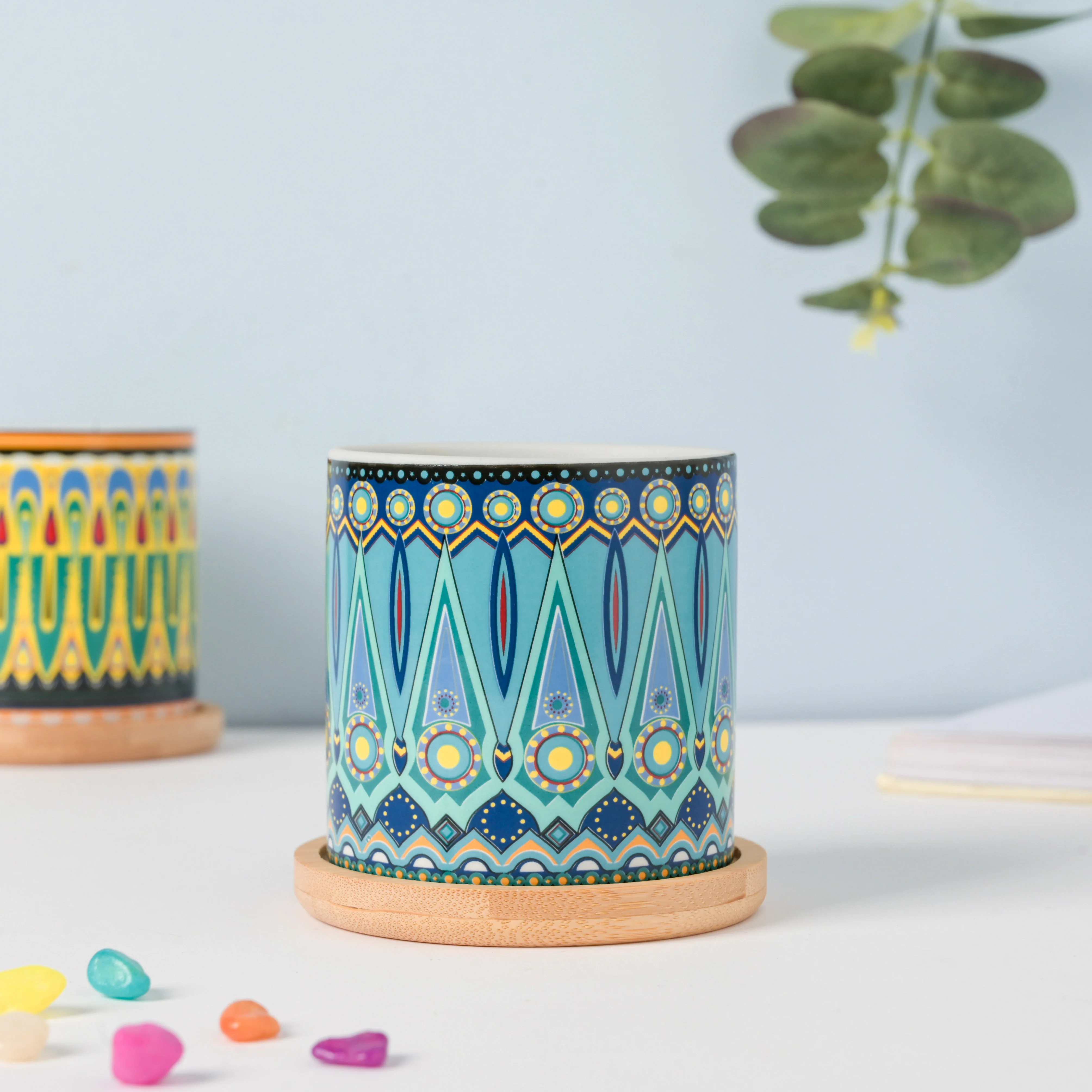 Beaming Blue Planter With Coaster - Image 3