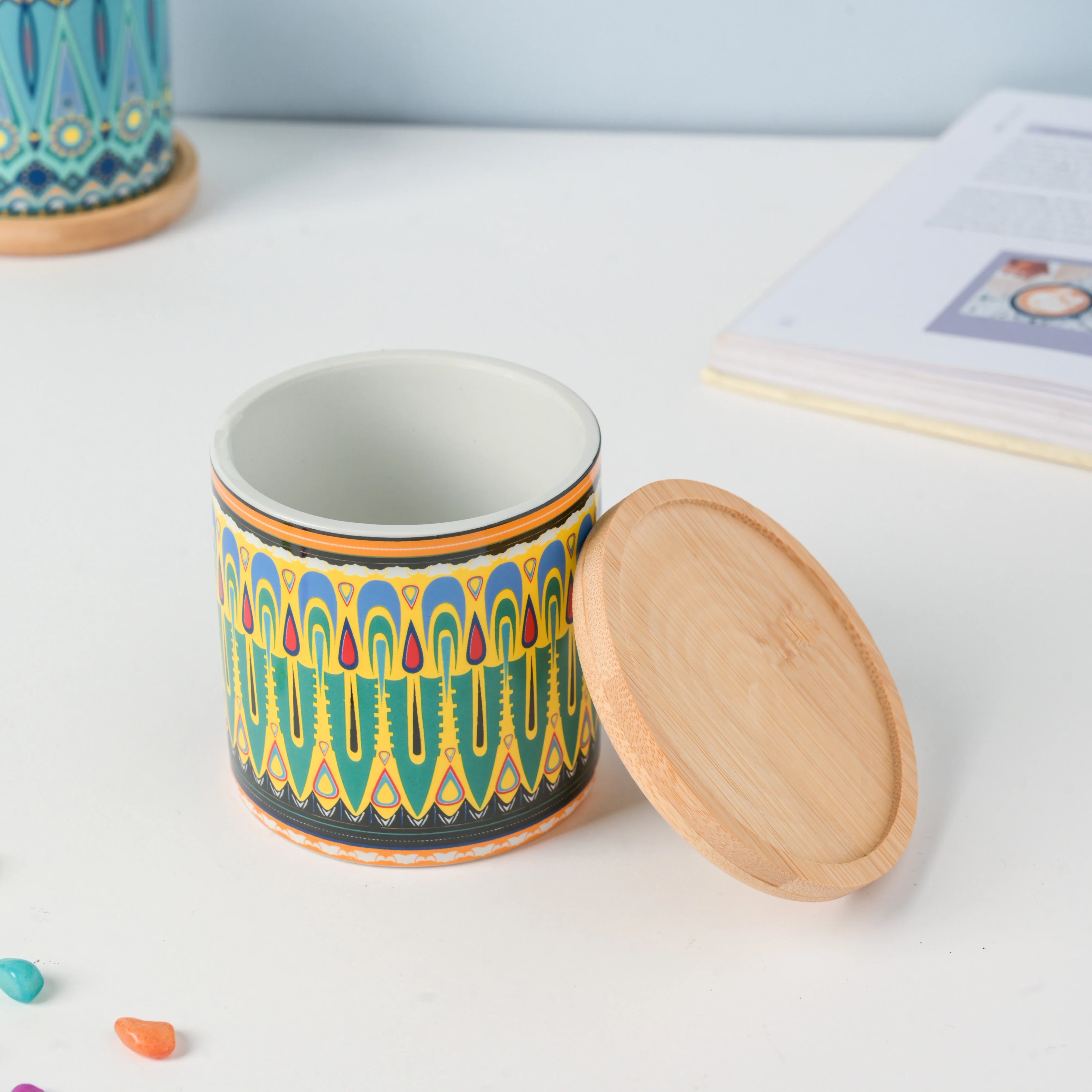 Beaming Green Ceramic Planter With Coaster - Image 5