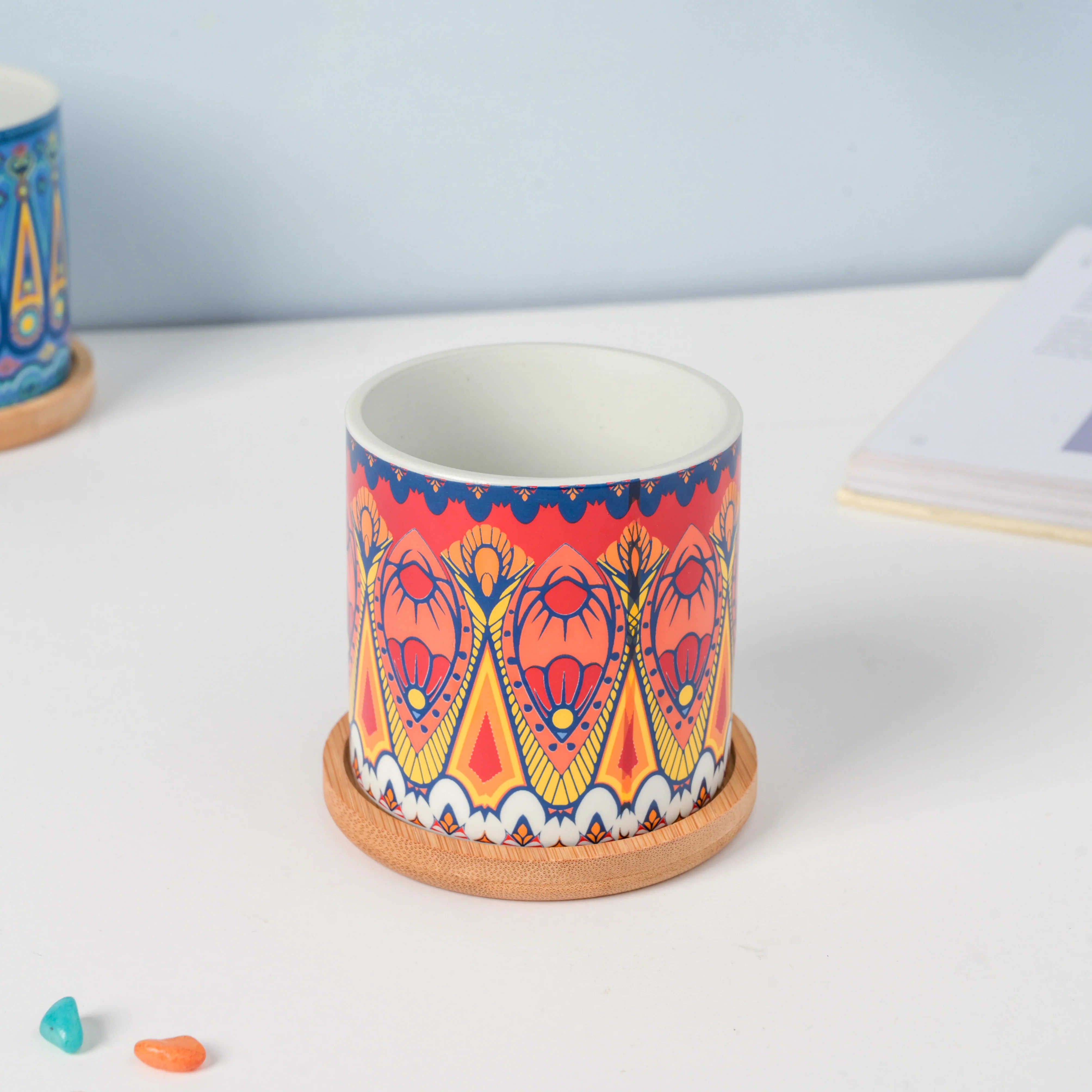 Beaming Red Planter With Coaster - Image 4
