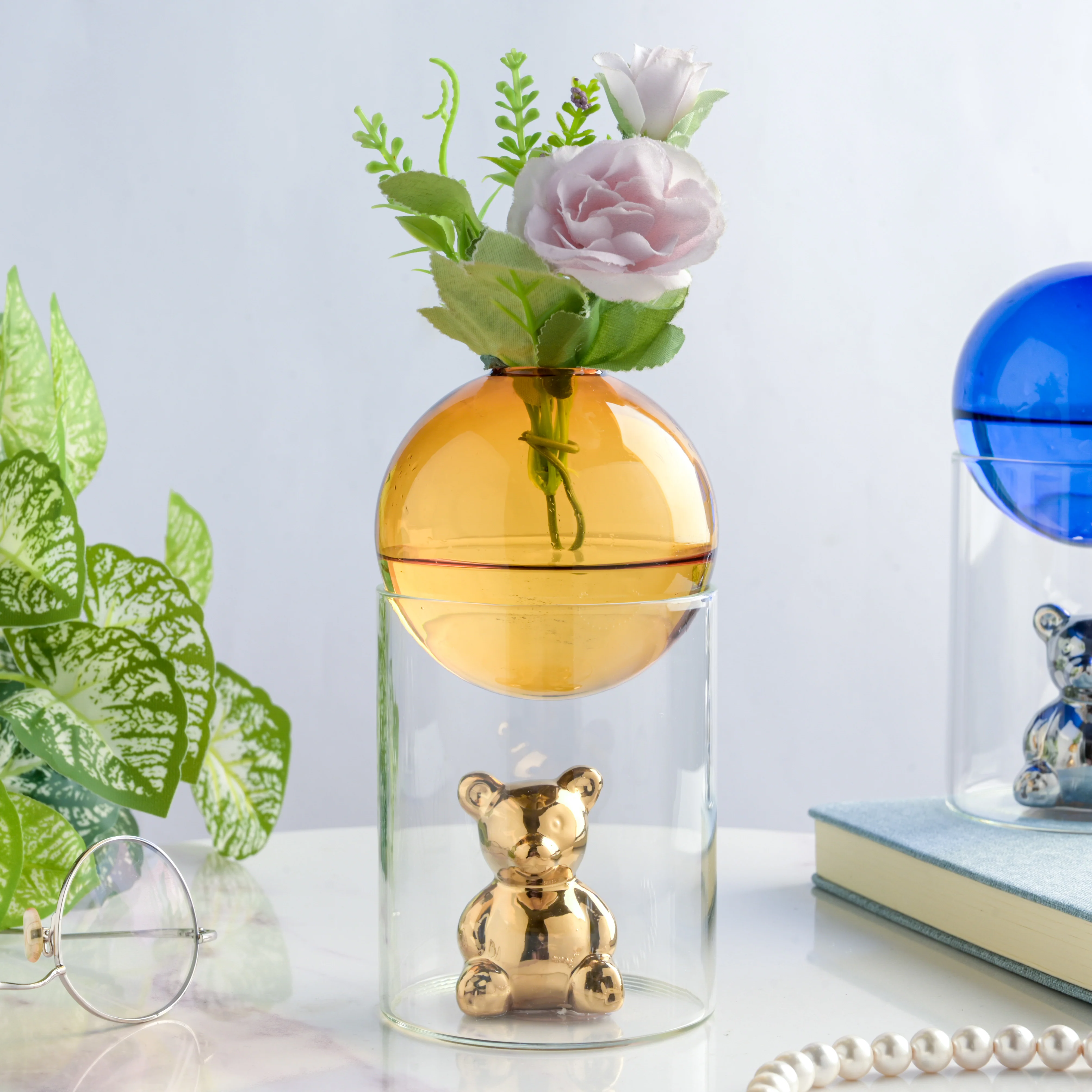 Bear In The Jar Glass Planter Amber - Image 2