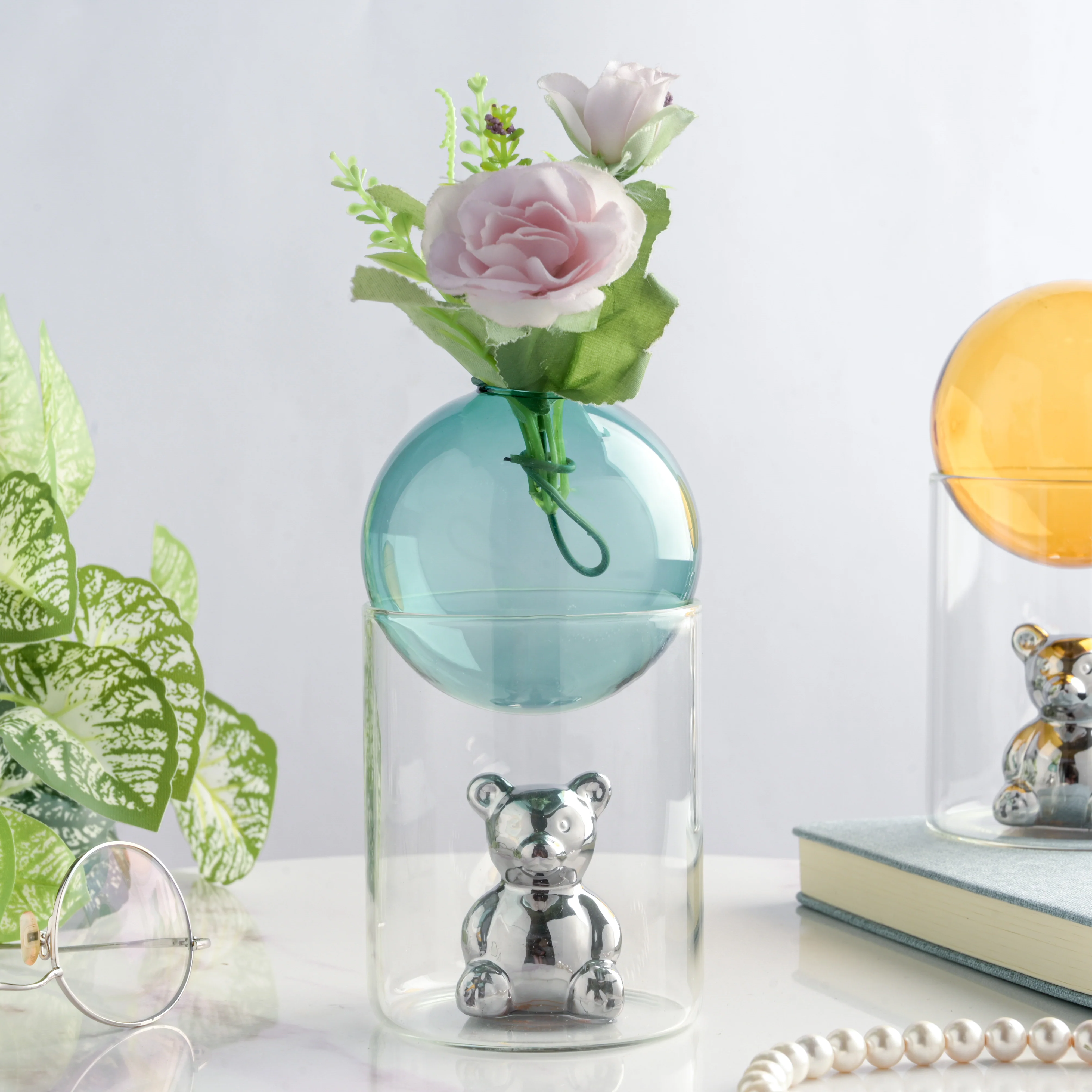 Bear In The Jar Glass Planter Green
