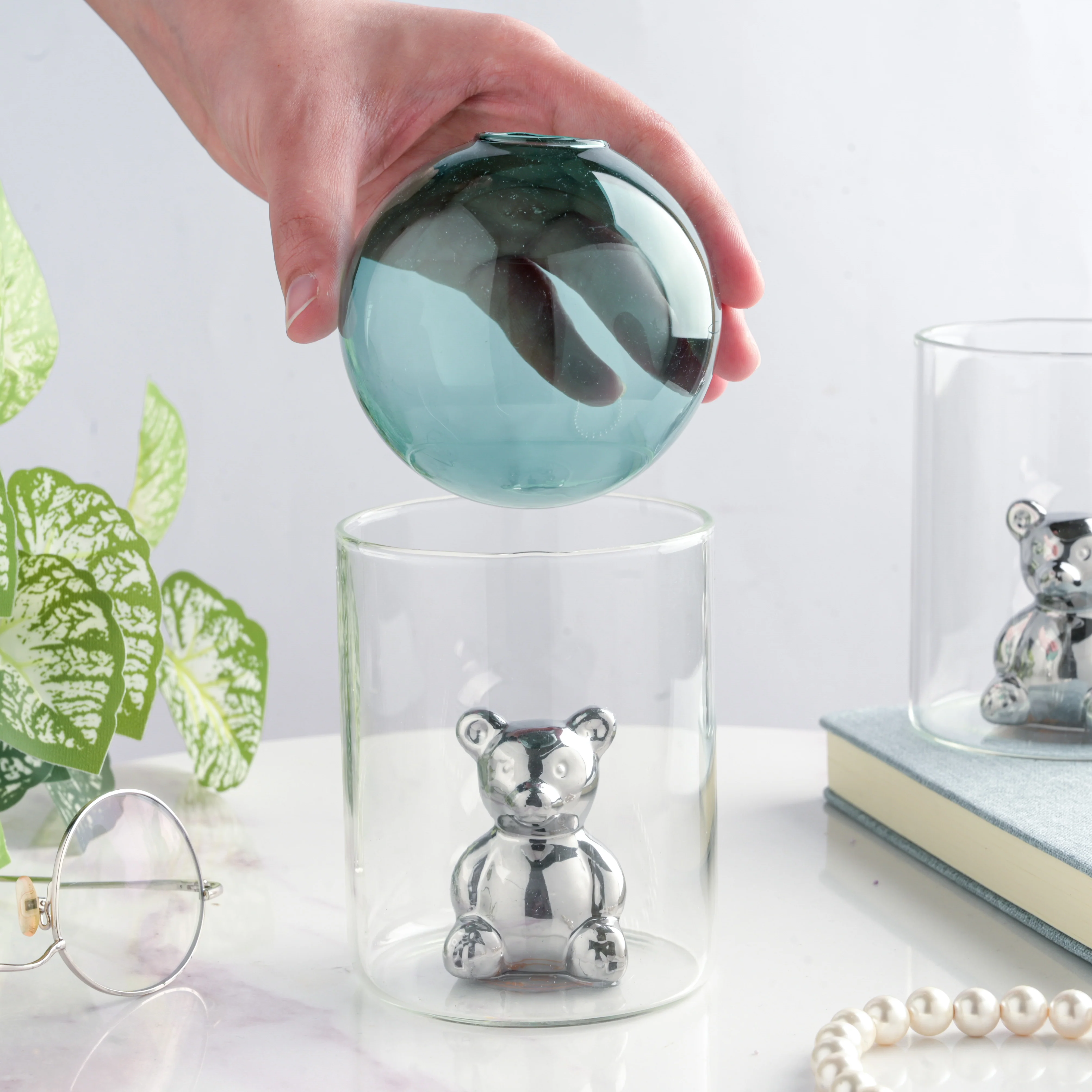 Bear In The Jar Glass Planter Green - Image 2