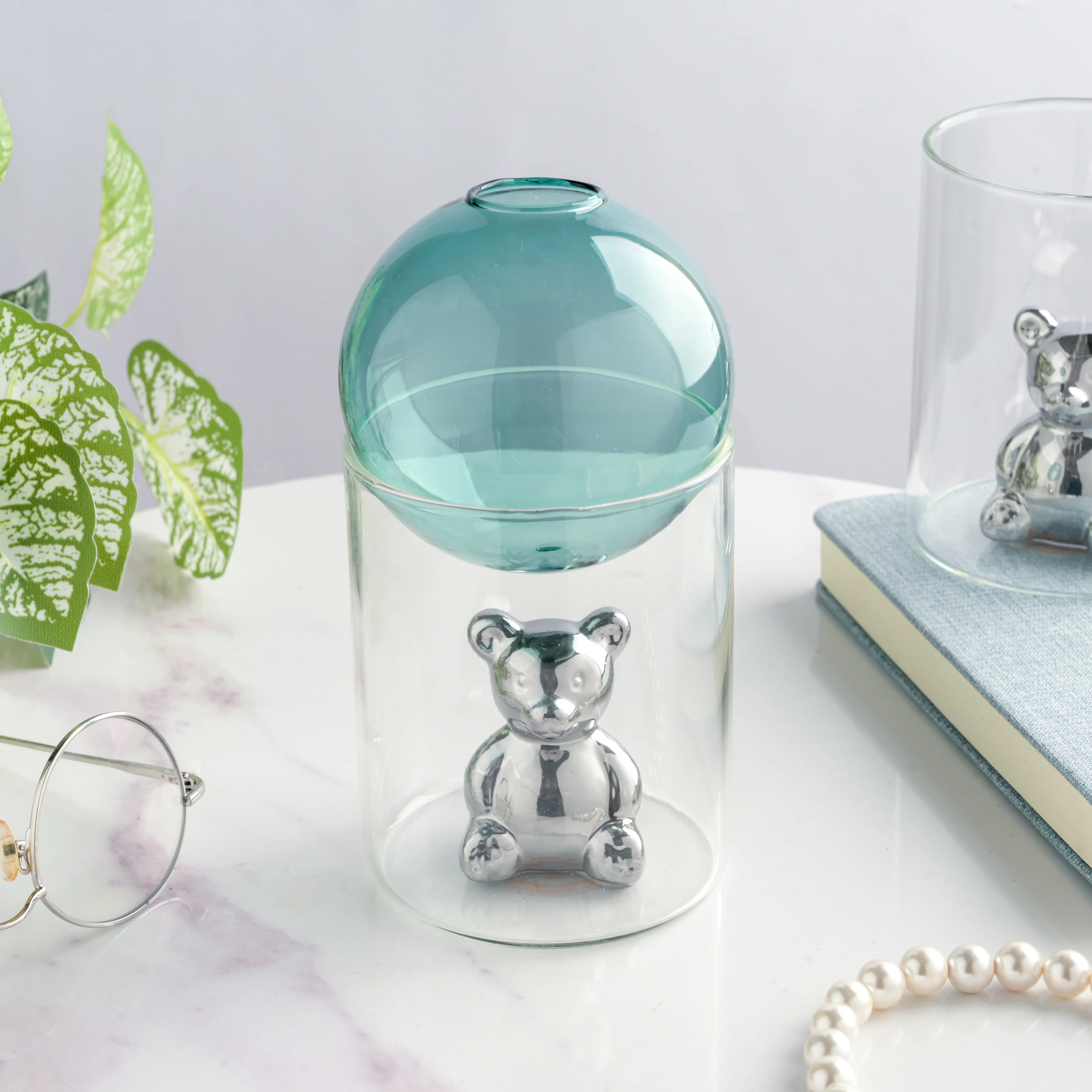 Bear In The Jar Glass Planter Green - Image 3