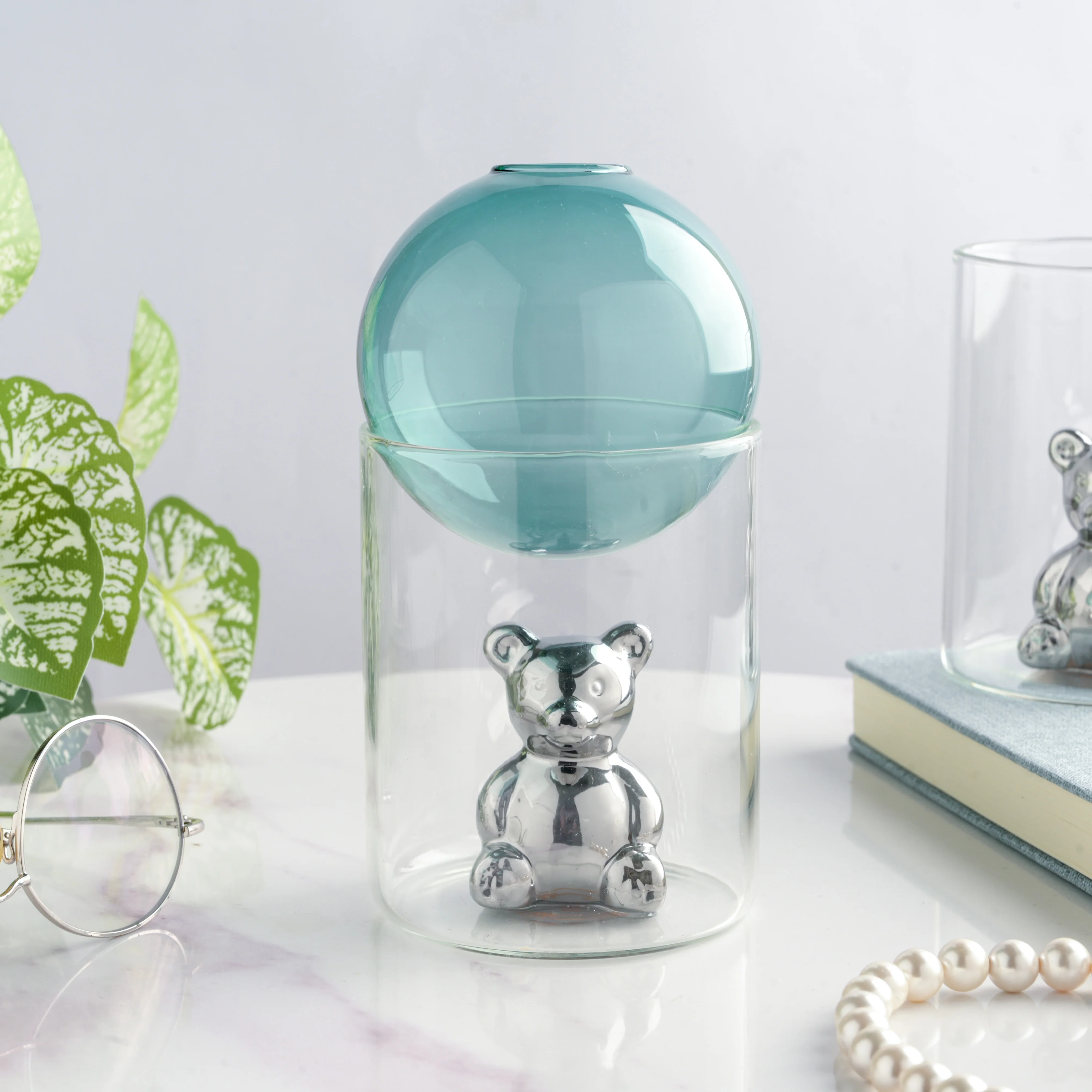 Bear In The Jar Glass Planter Green - Image 4