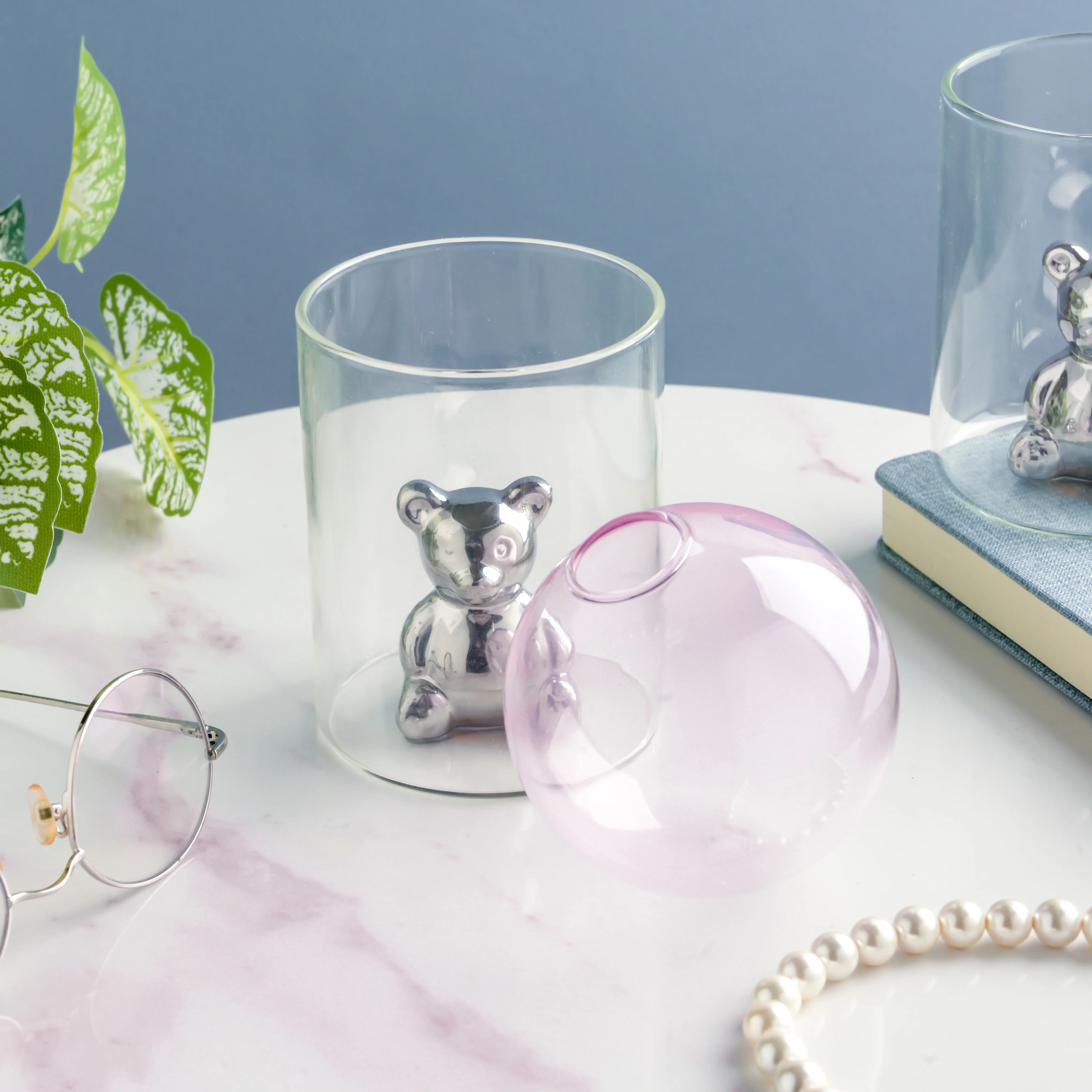 Bear In The Jar Glass Planter Pink - Image 3