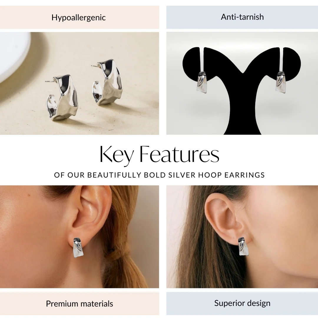 Beautifully Bold Silver Hoop Earrings - Image 4