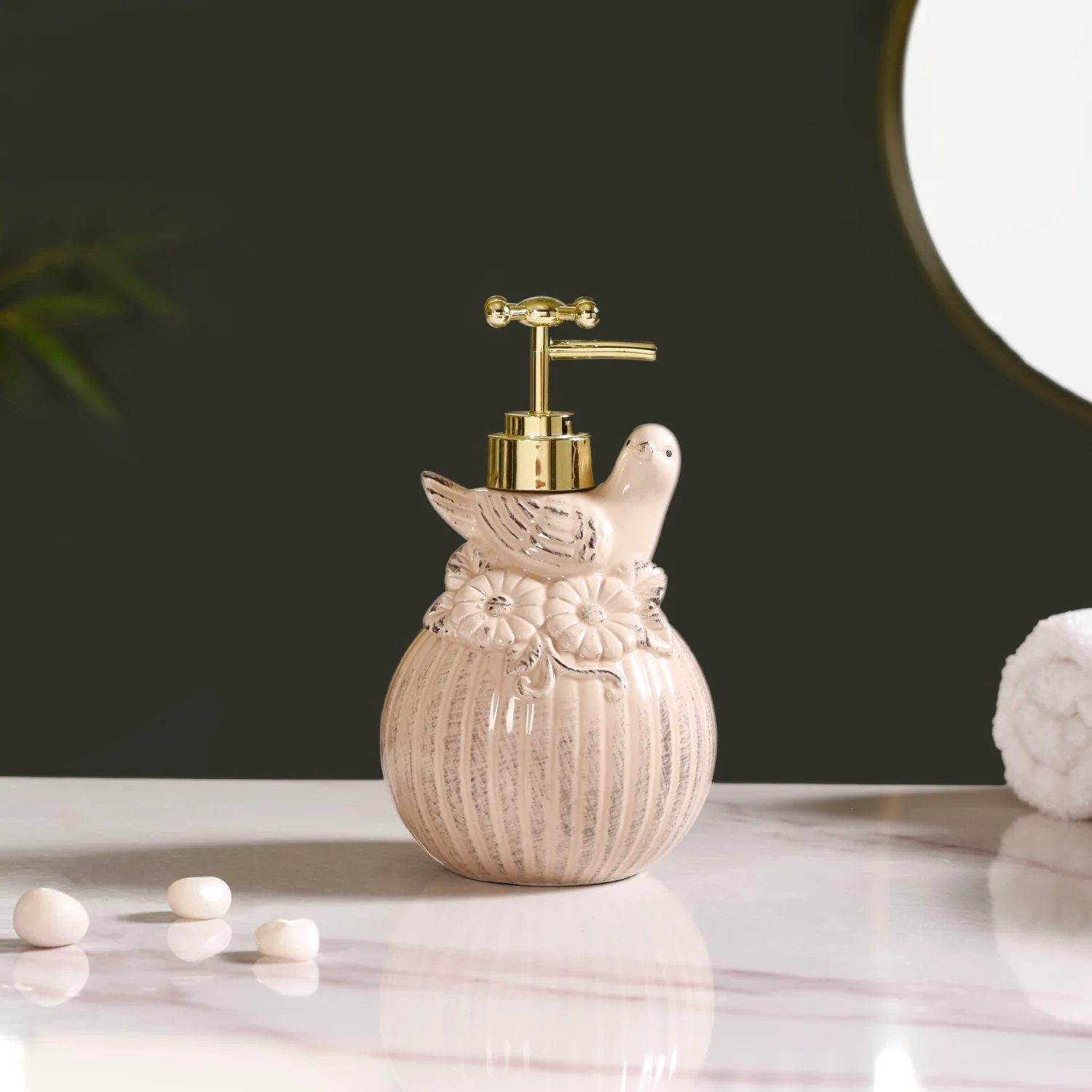 Beige Bird Design Ceramic Liquid Dispenser - Image 3