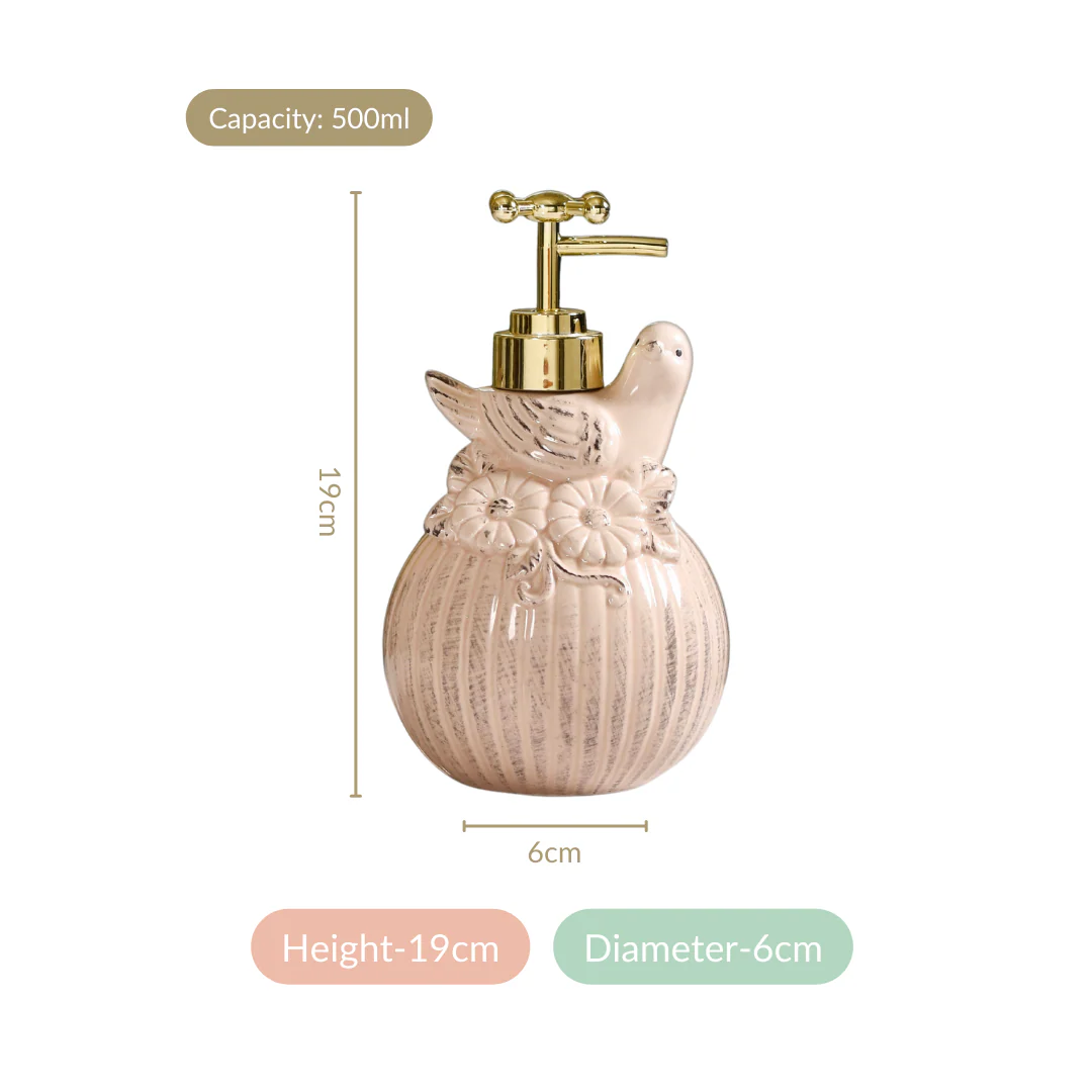 Beige Bird Design Ceramic Liquid Dispenser - Image 6