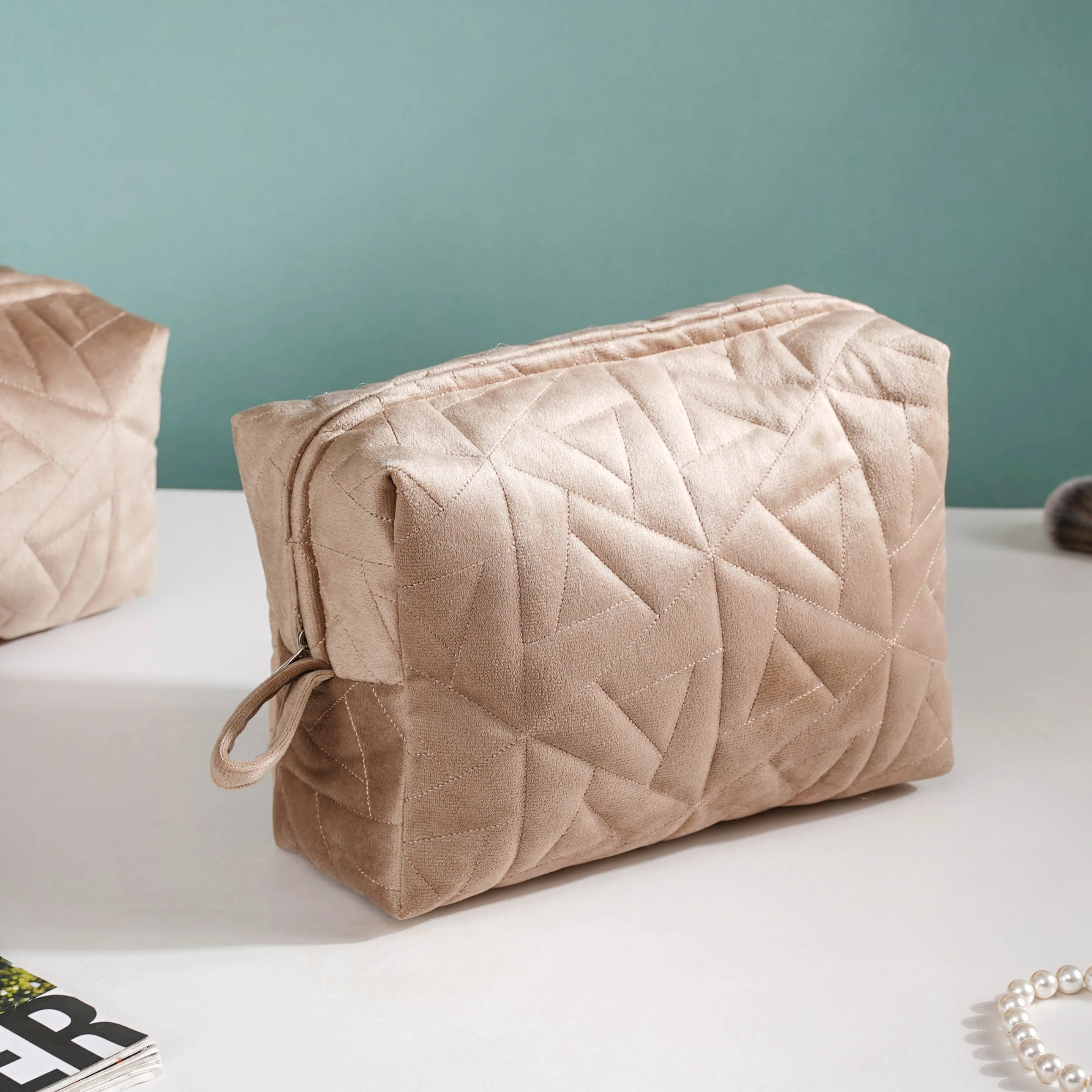 Beige Blossom Vanity Pouch Set Of 3 - Image 4