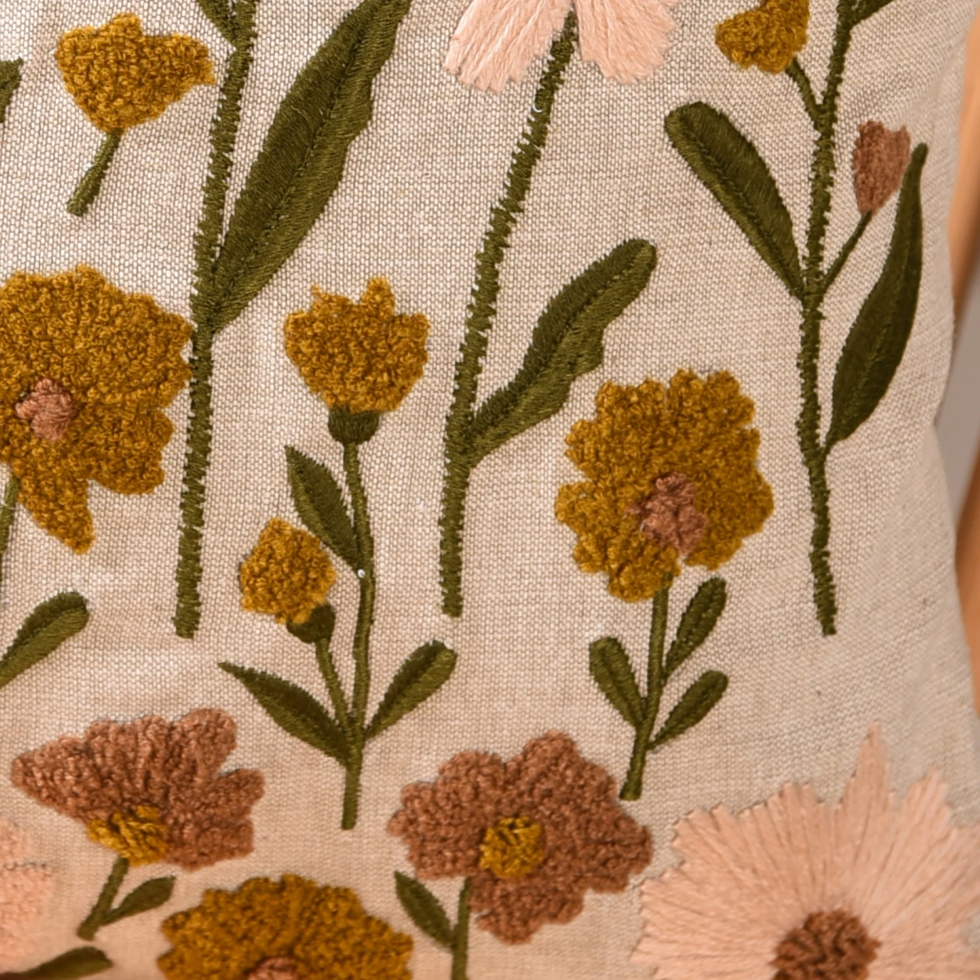 Beige Chambray Floral Couch Cushion Cover 40x40cm - Image 6