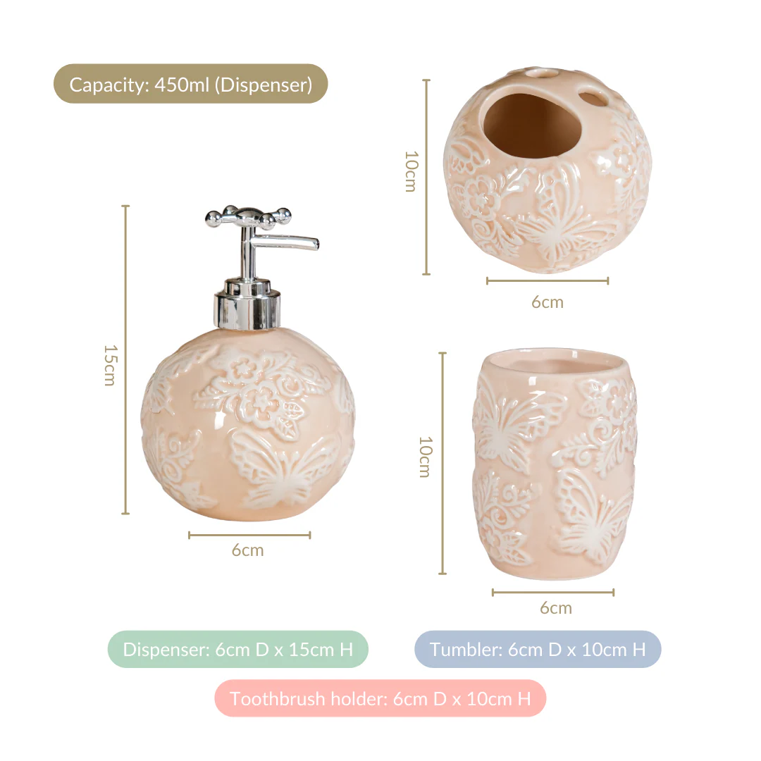 Beige Embossed Ceramic Bath Set Of 3 - Image 5