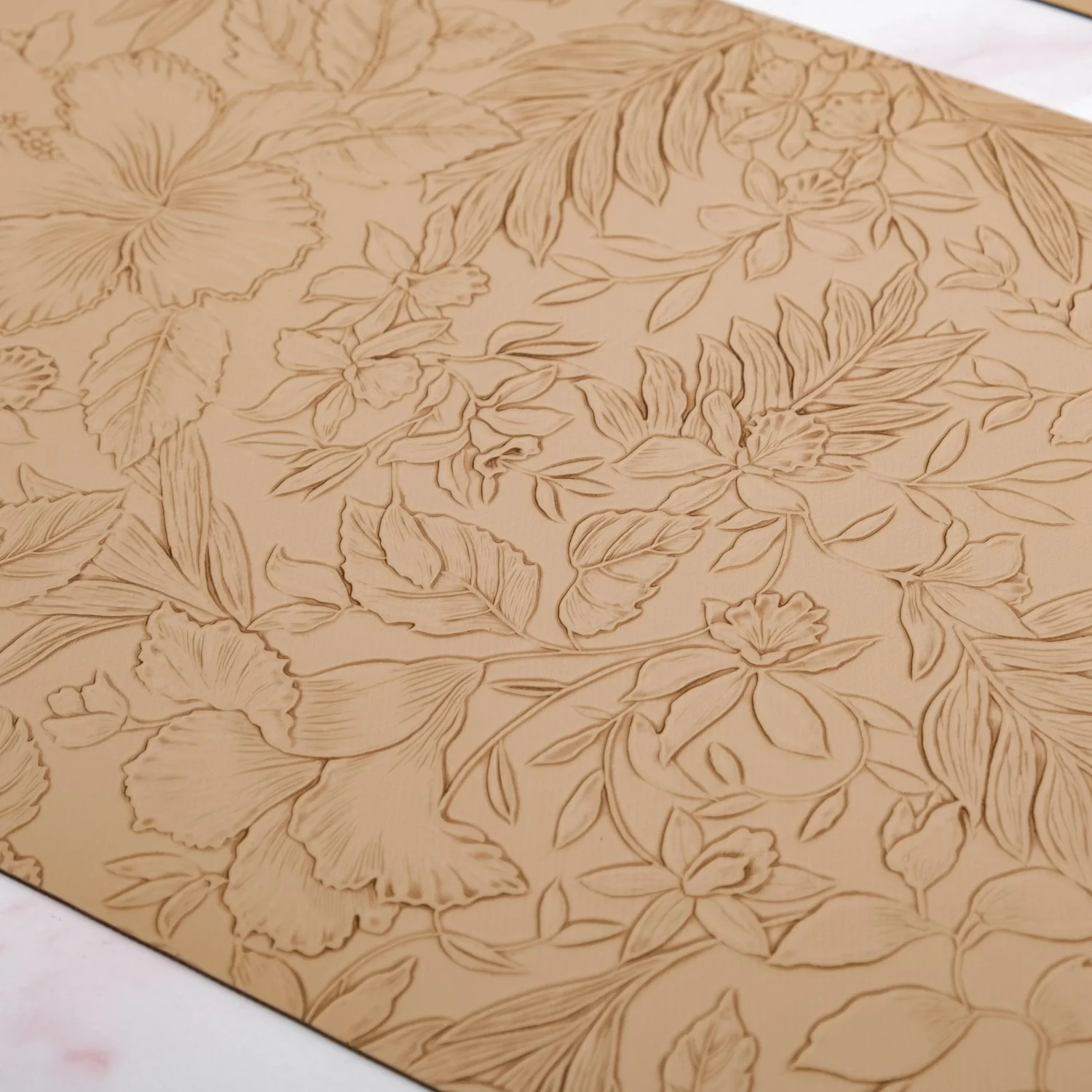 Beige Embossed Hibiscus Rectangular Placemats Set Of 6 - Image 3