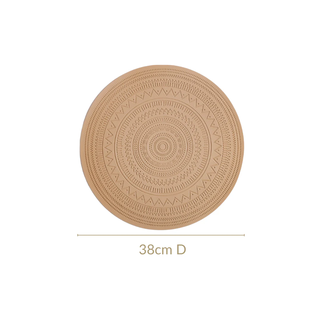 Beige Embossed Warli Design Round Table Mat Set Of 6 - Image 4