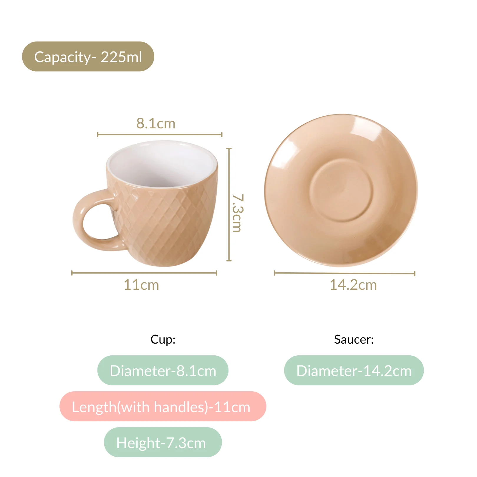 Beige Tara Ceramic Cup And Saucer Set Of 6 225ml - Image 4