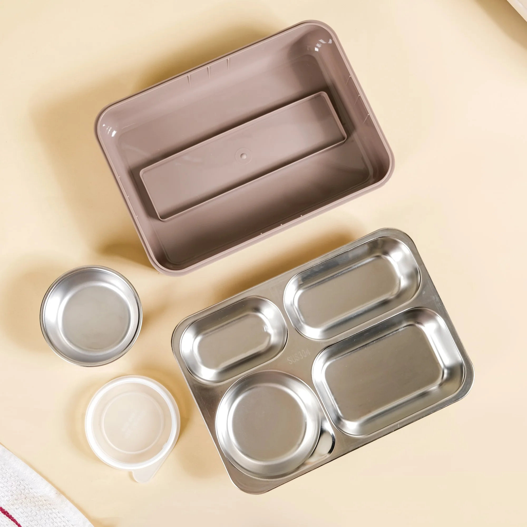 Bento Beige Stainless Steel Insulated Lunch Box For Work 950ml - Image 16