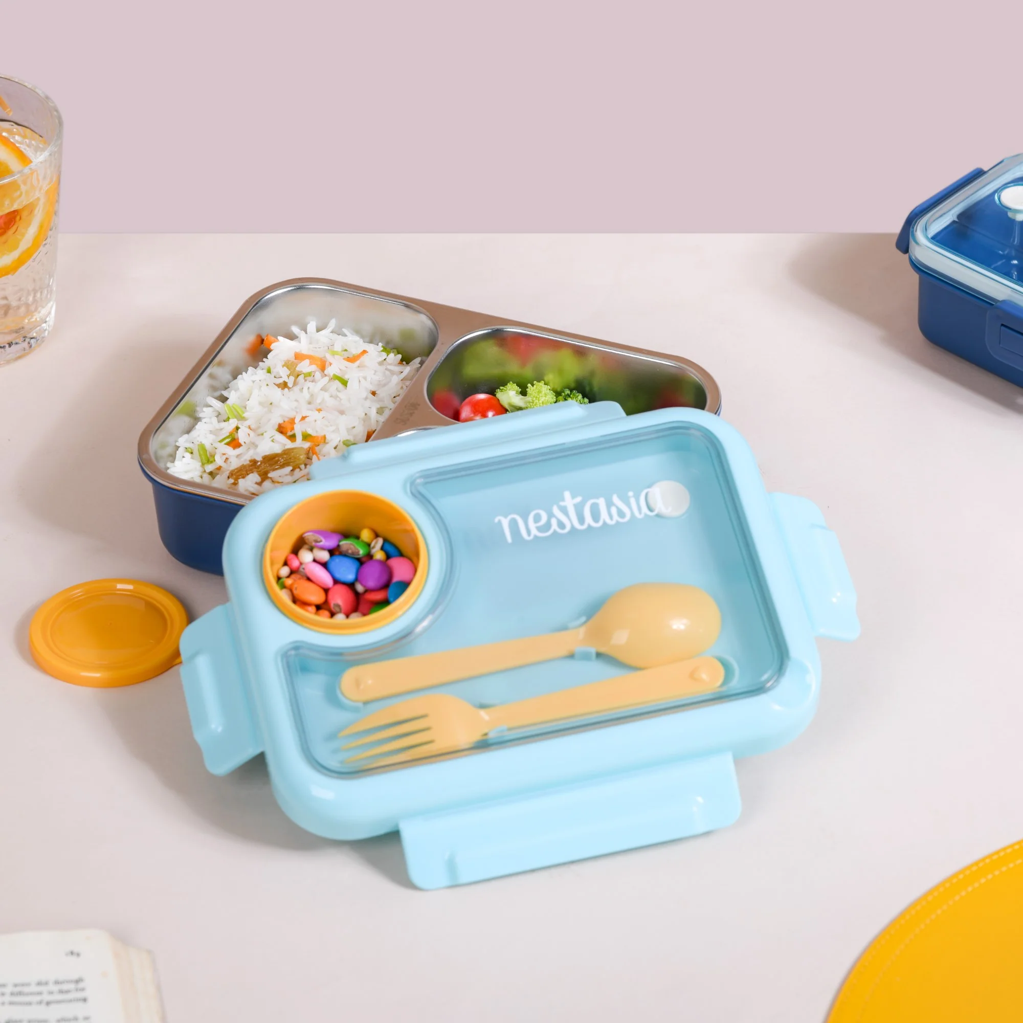 Bento Lunch Box With 3 Compartments Blue 750ml - Image 18