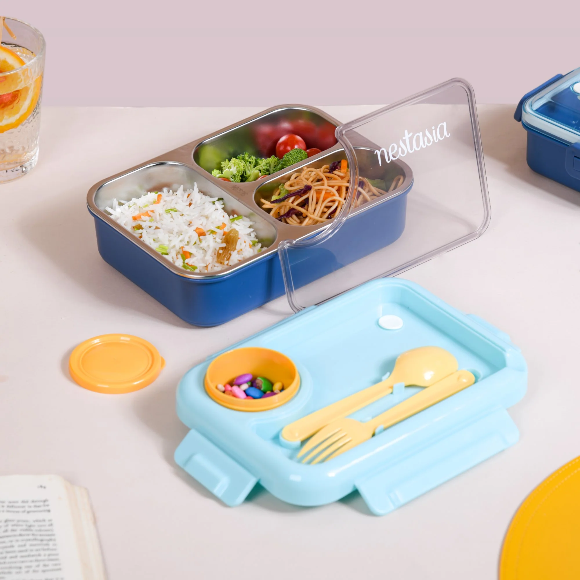 Bento Lunch Box With 3 Compartments Blue 750ml - Image 23