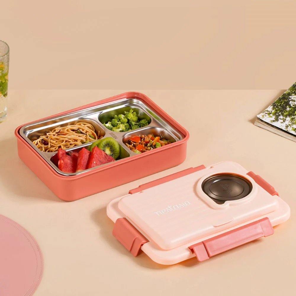 Bento Lunch Box With 4 Compartments Pink 1000ml