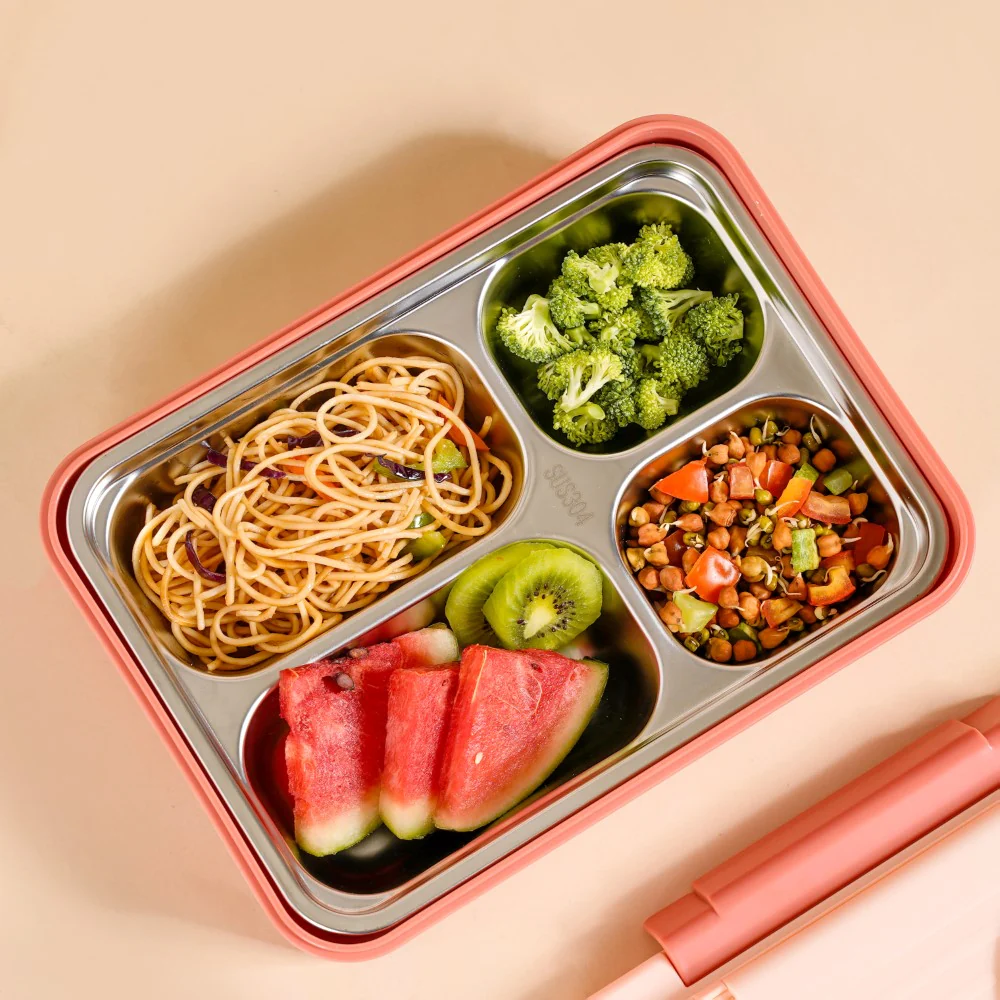 Bento Lunch Box With 4 Compartments Pink 1000ml - Image 11