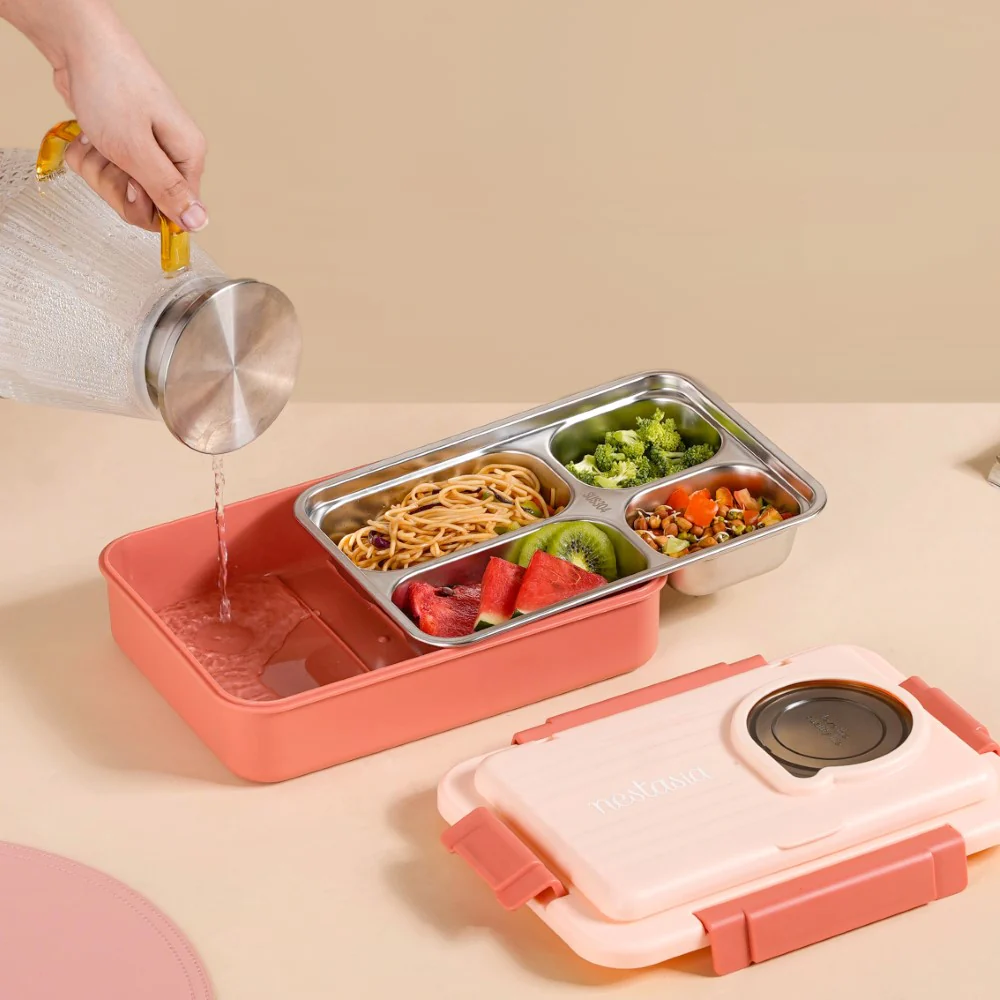 Bento Lunch Box With 4 Compartments Pink 1000ml - Image 13