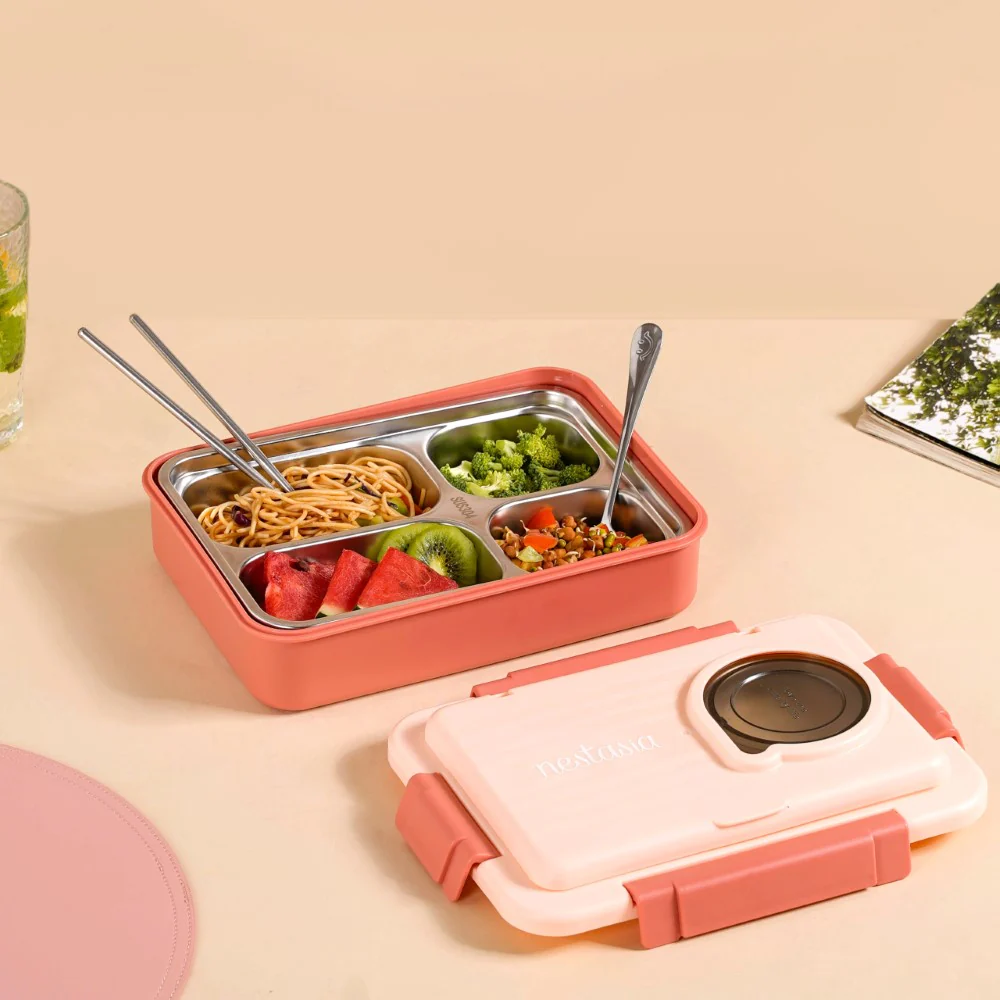 Bento Lunch Box With 4 Compartments Pink 1000ml - Image 2