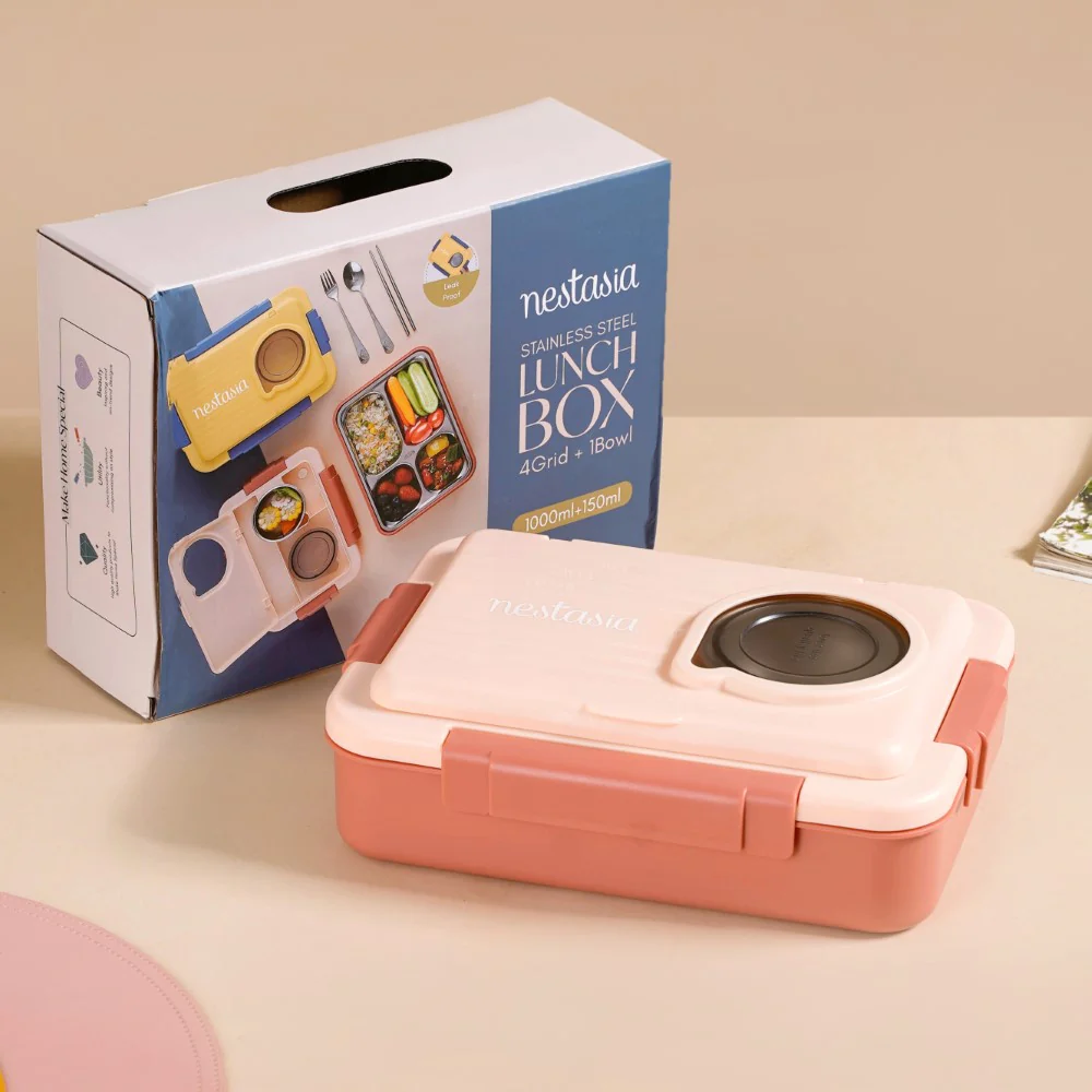 Bento Lunch Box With 4 Compartments Pink 1000ml - Image 3