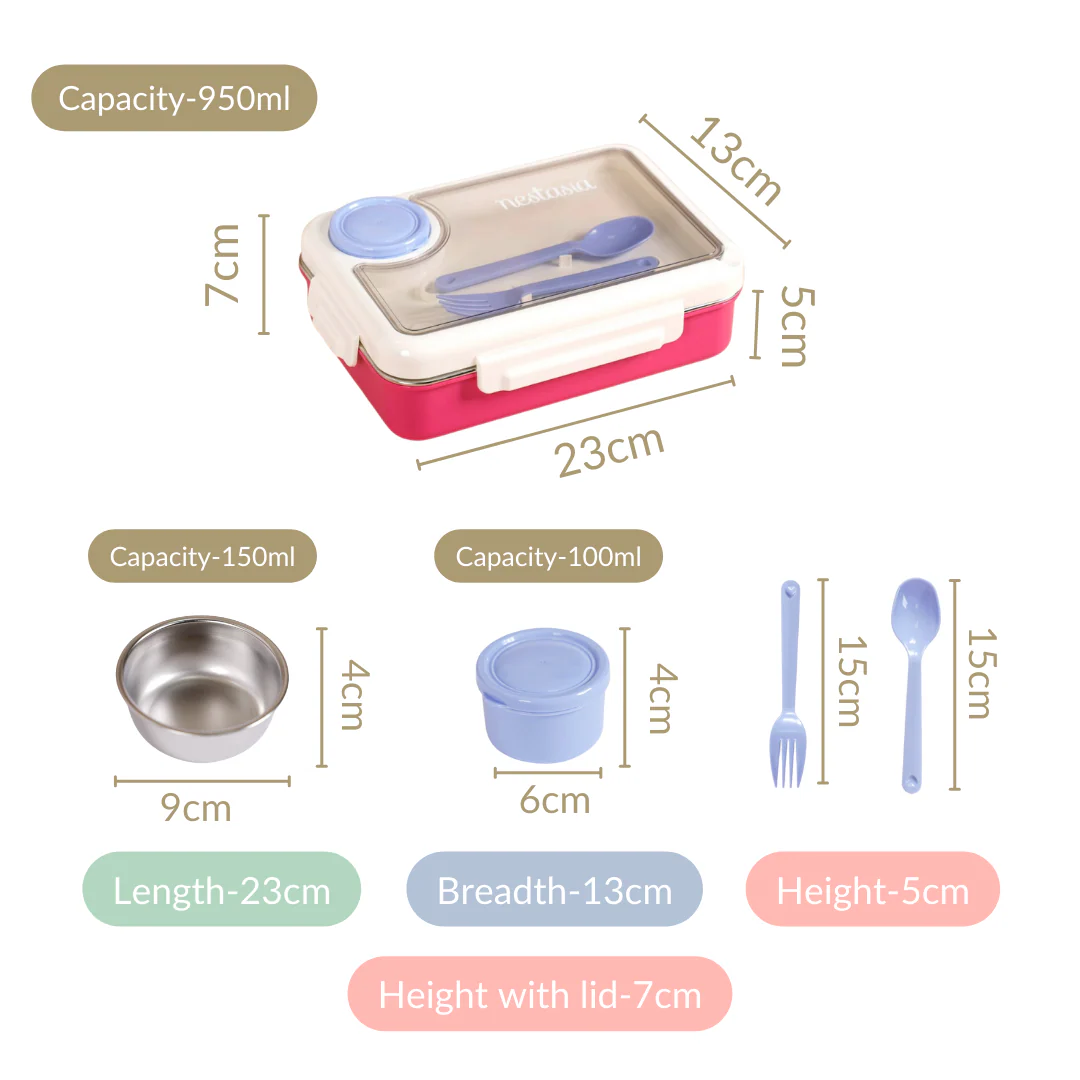 Bento Pink 4 Grid Stainless Steel Lunch Box For Office 950ml - Image 13