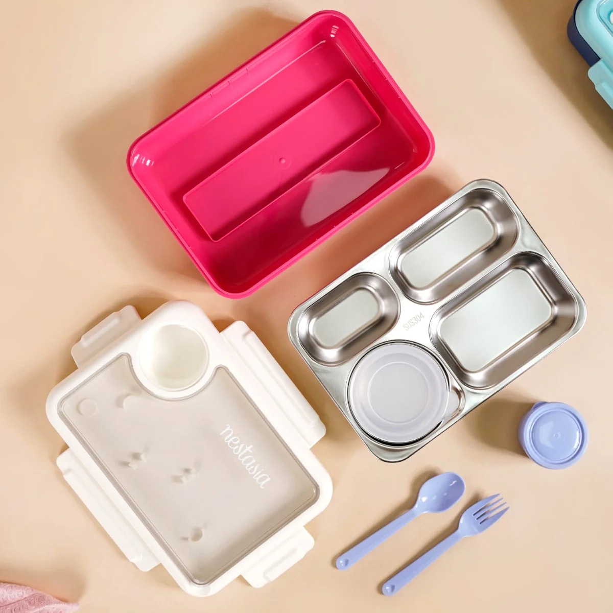 Bento Pink 4 Grid Stainless Steel Lunch Box For Office 950ml - Image 15