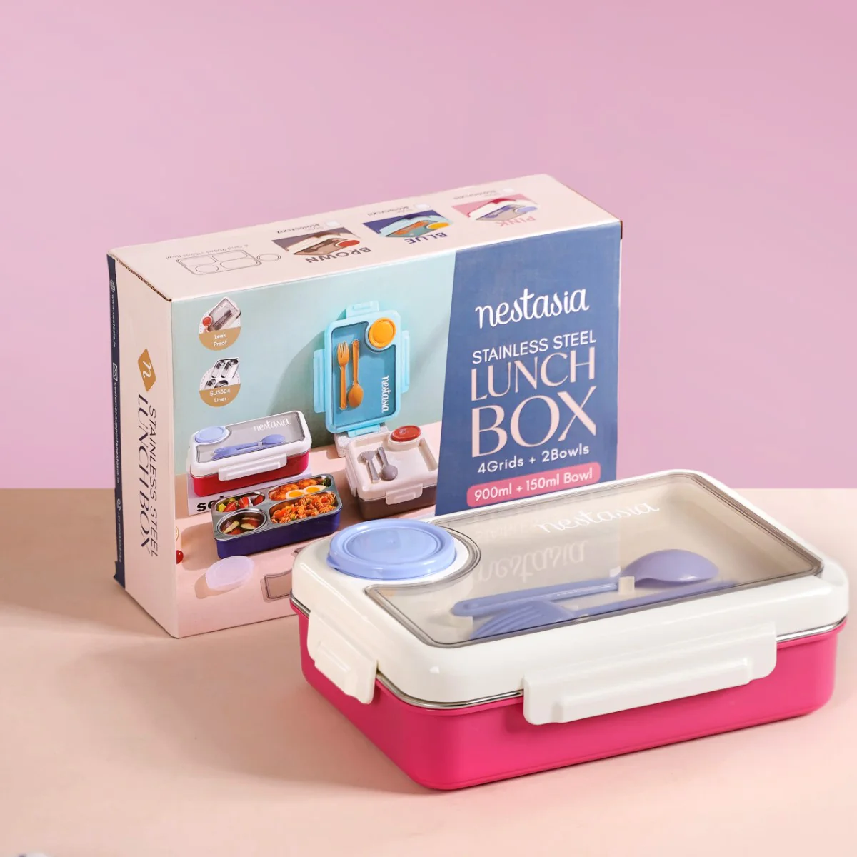 Bento Pink 4 Grid Stainless Steel Lunch Box For Office 950ml - Image 2