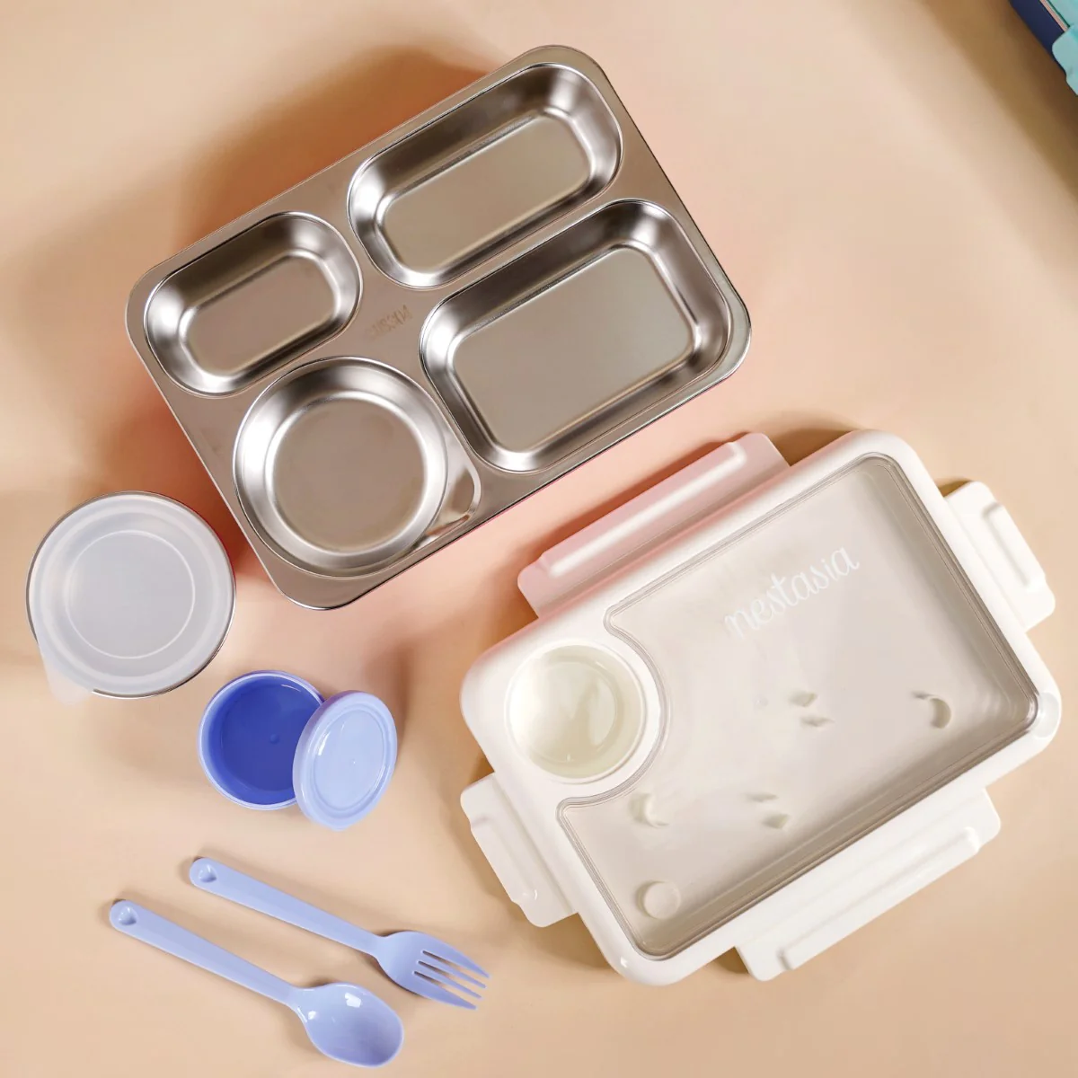 Bento Pink 4 Grid Stainless Steel Lunch Box For Office 950ml - Image 4