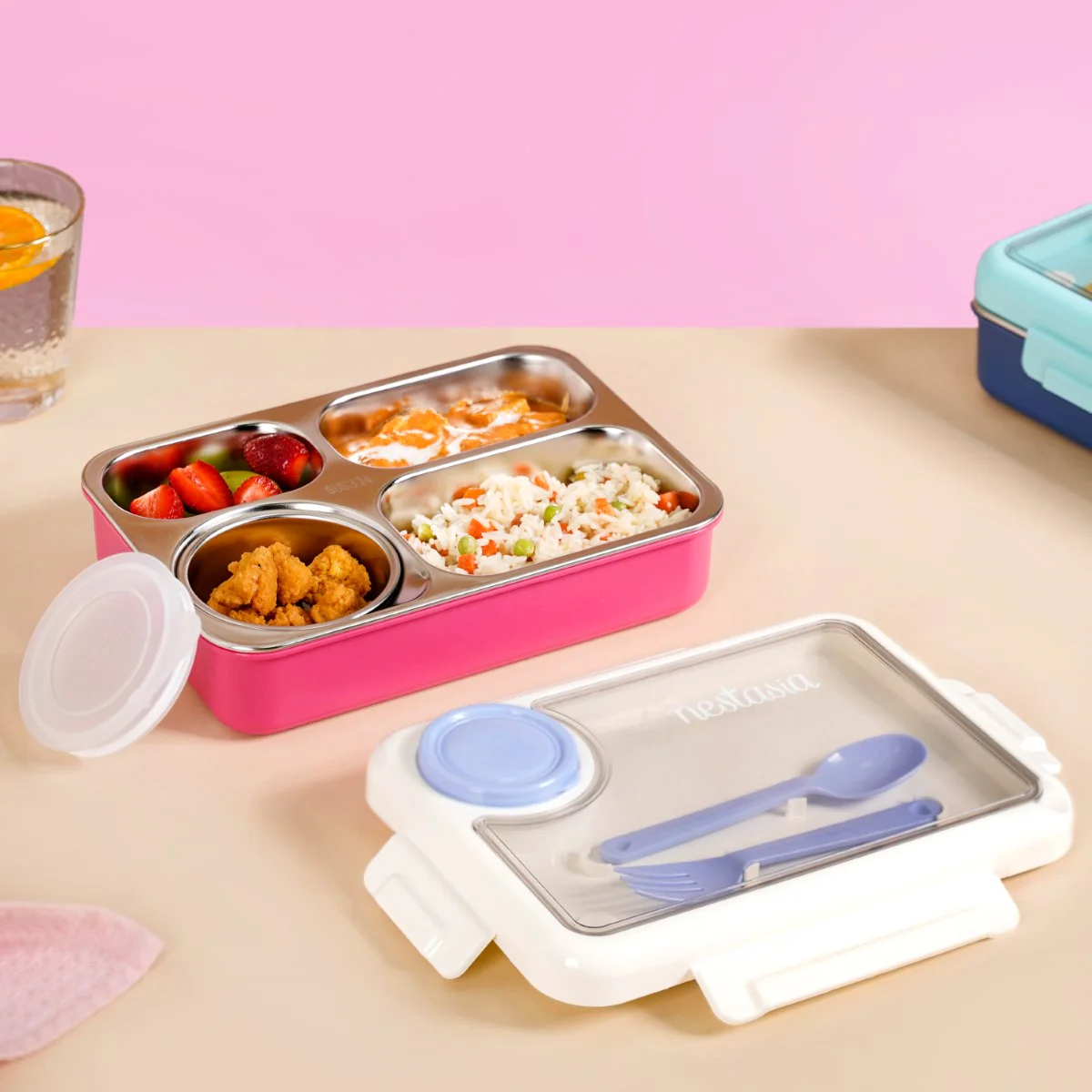 Bento Pink 4 Grid Stainless Steel Lunch Box For Office 950ml - Image 6
