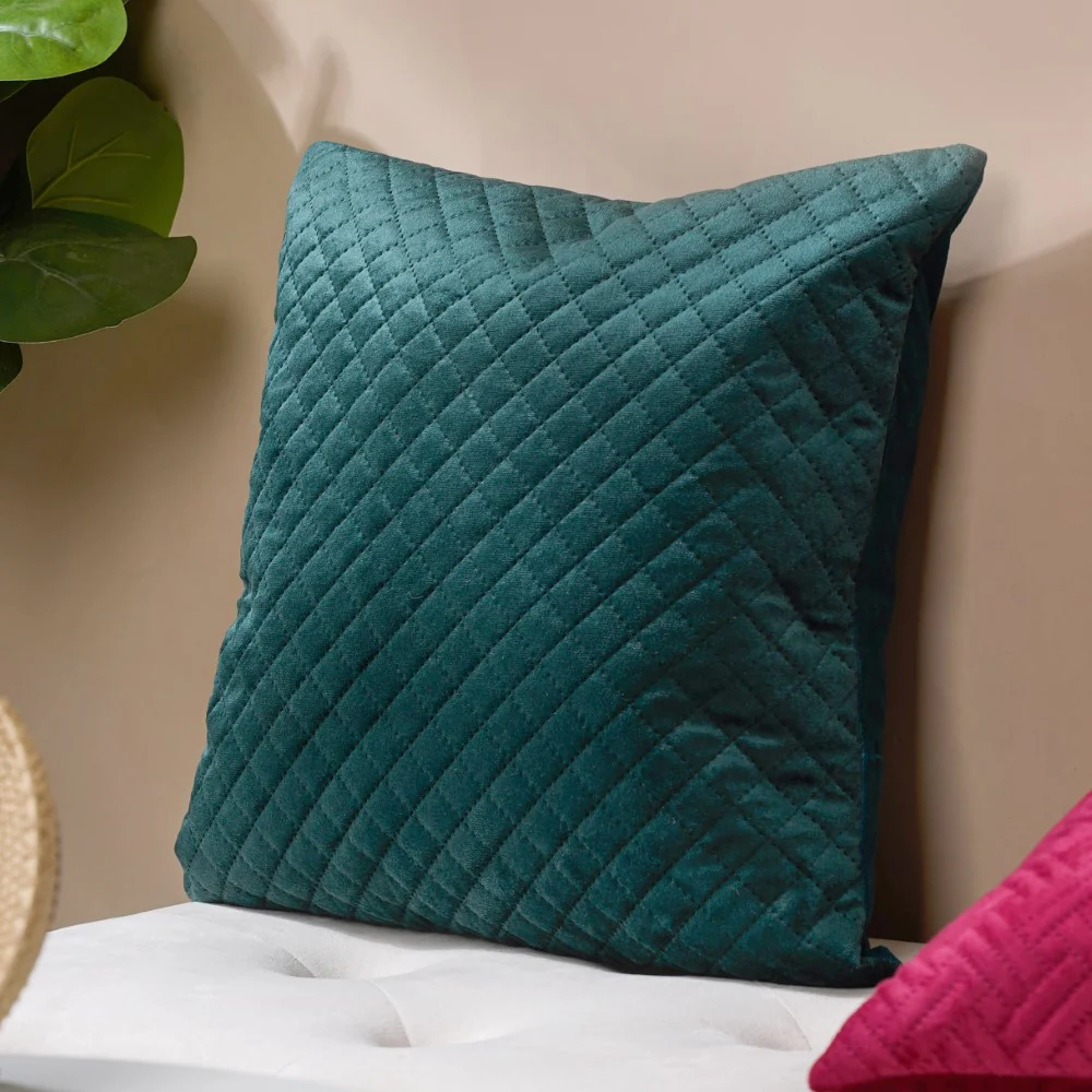 Beryl Green Quilted Velvet Cushion Cover 16 x 16 Inch - Image 5